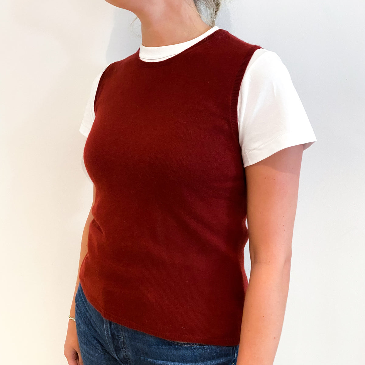 Maroon Red Cashmere Crew Neck Tank Top Small