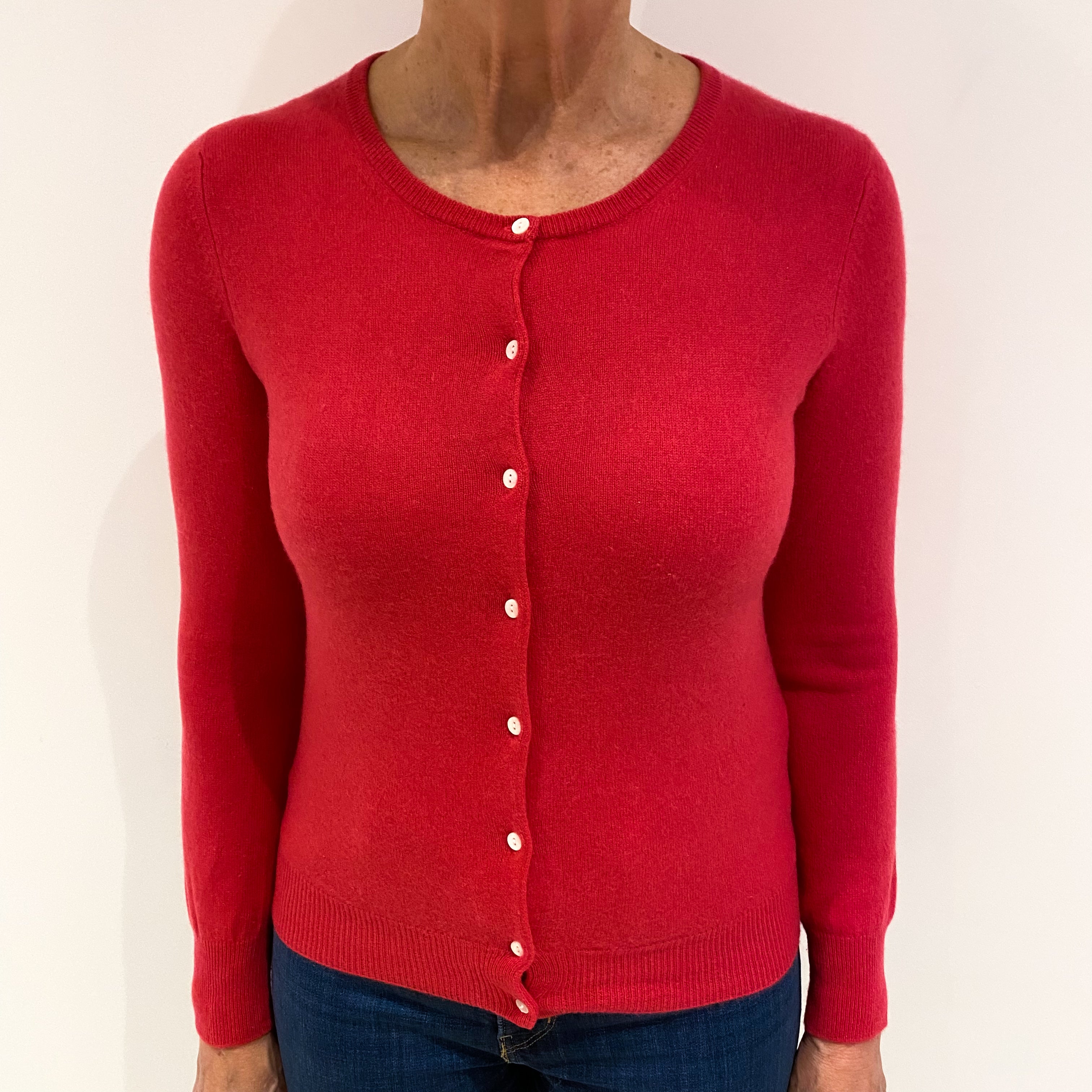 Cranberry Pink Cashmere Crew Neck Cardigan Medium