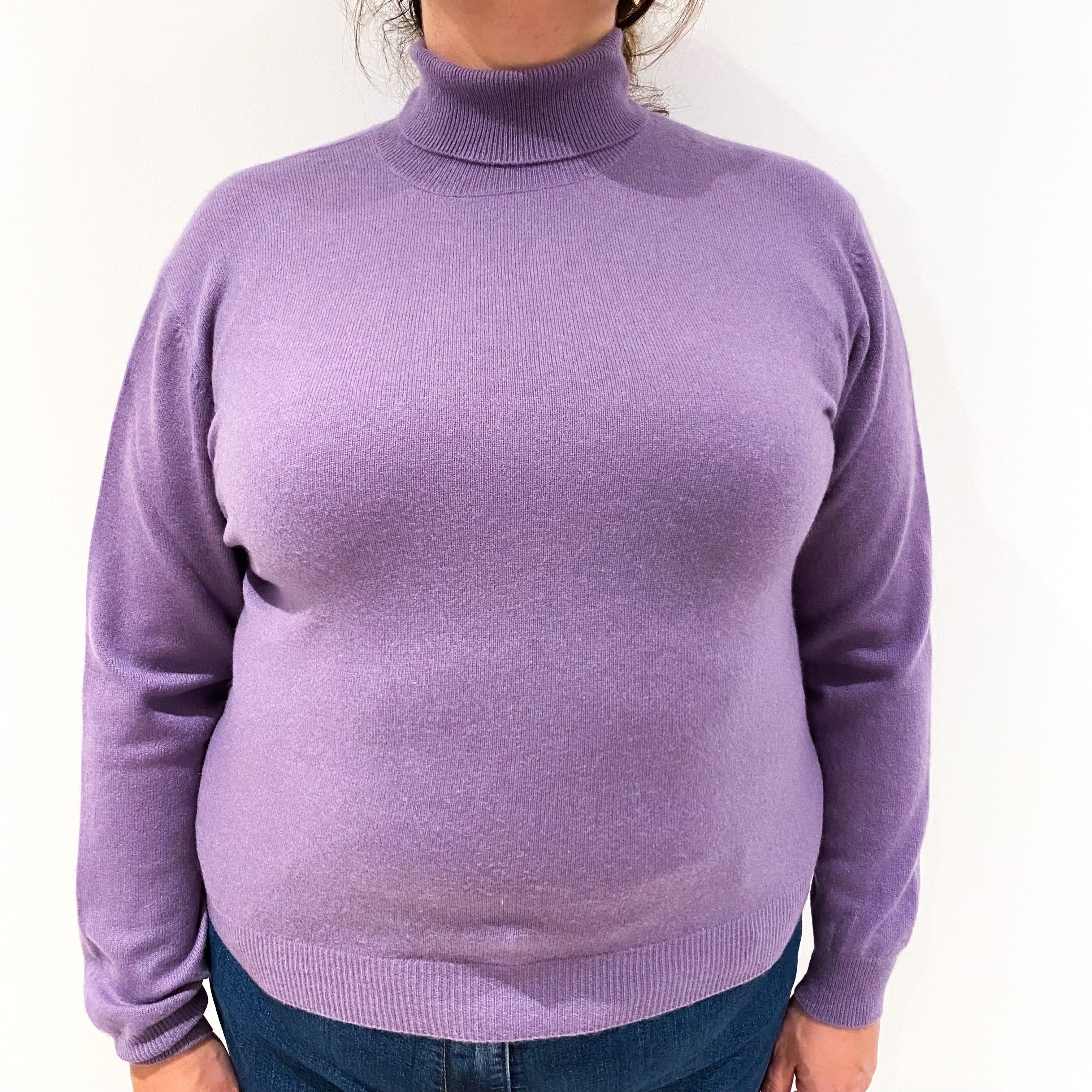 Lavender Purple Cashmere Polo Neck Jumper Extra Large