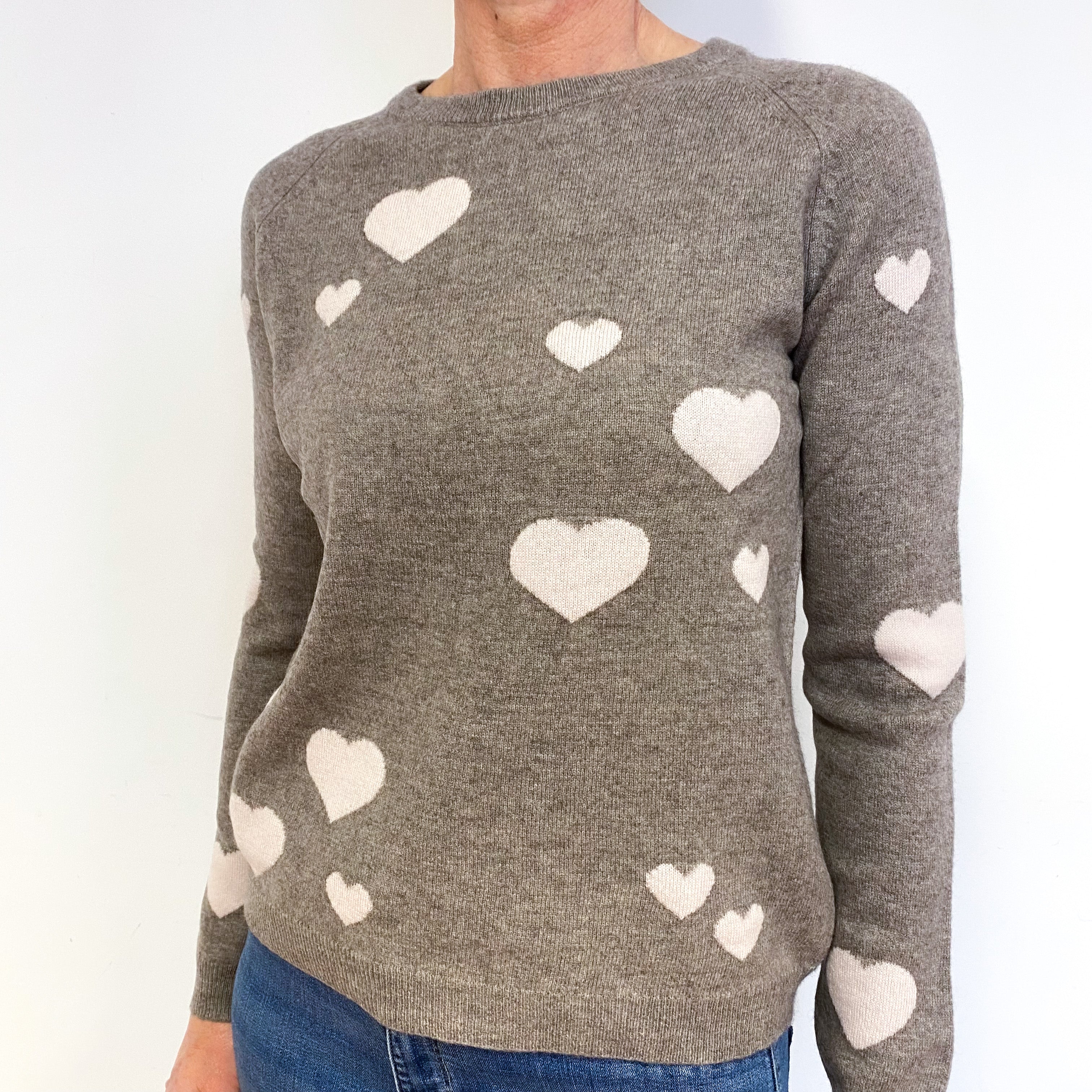 Mink Brown Love Heart Cashmere Crew Neck Jumper Medium