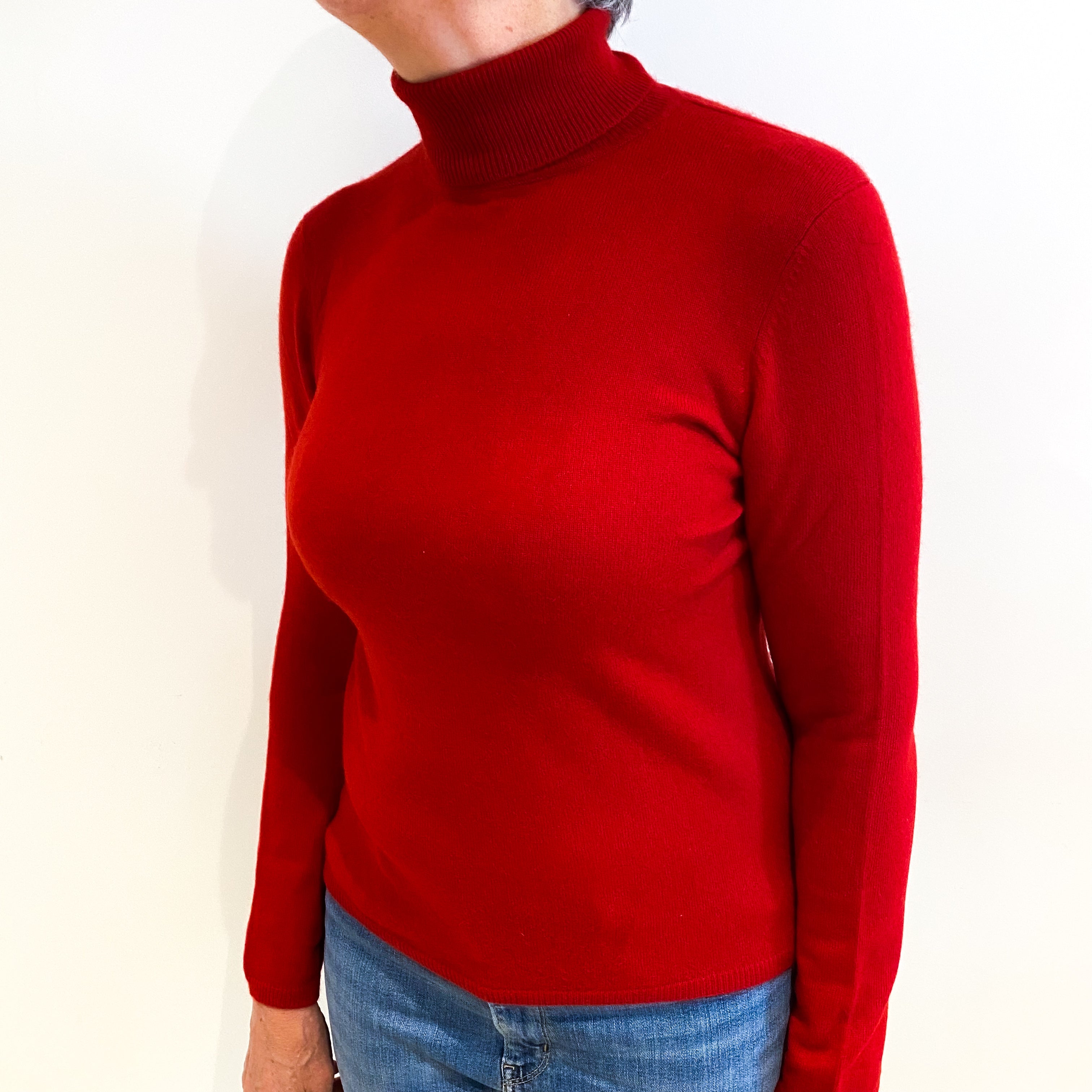 Scarlet Red Cashmere Polo Neck Jumper Medium