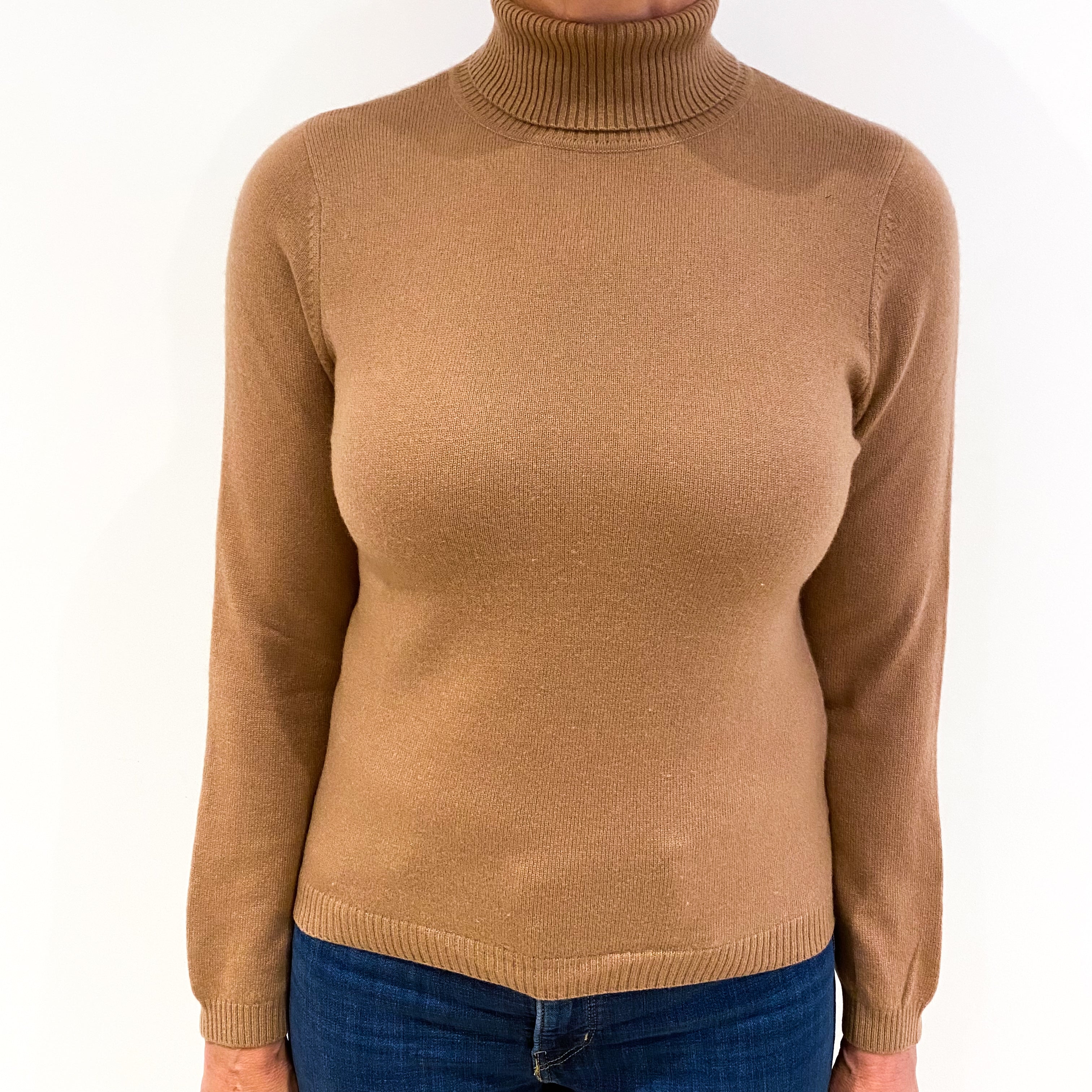 Butterscotch Brown Cashmere Polo Neck Jumper Medium