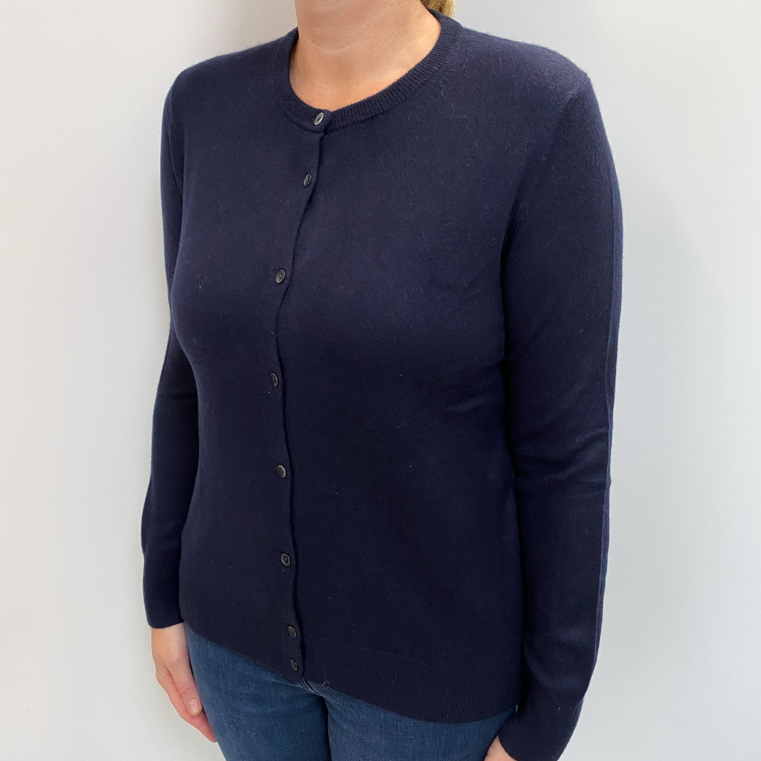 Navy Blue Cashmere Crew Cardigan Large