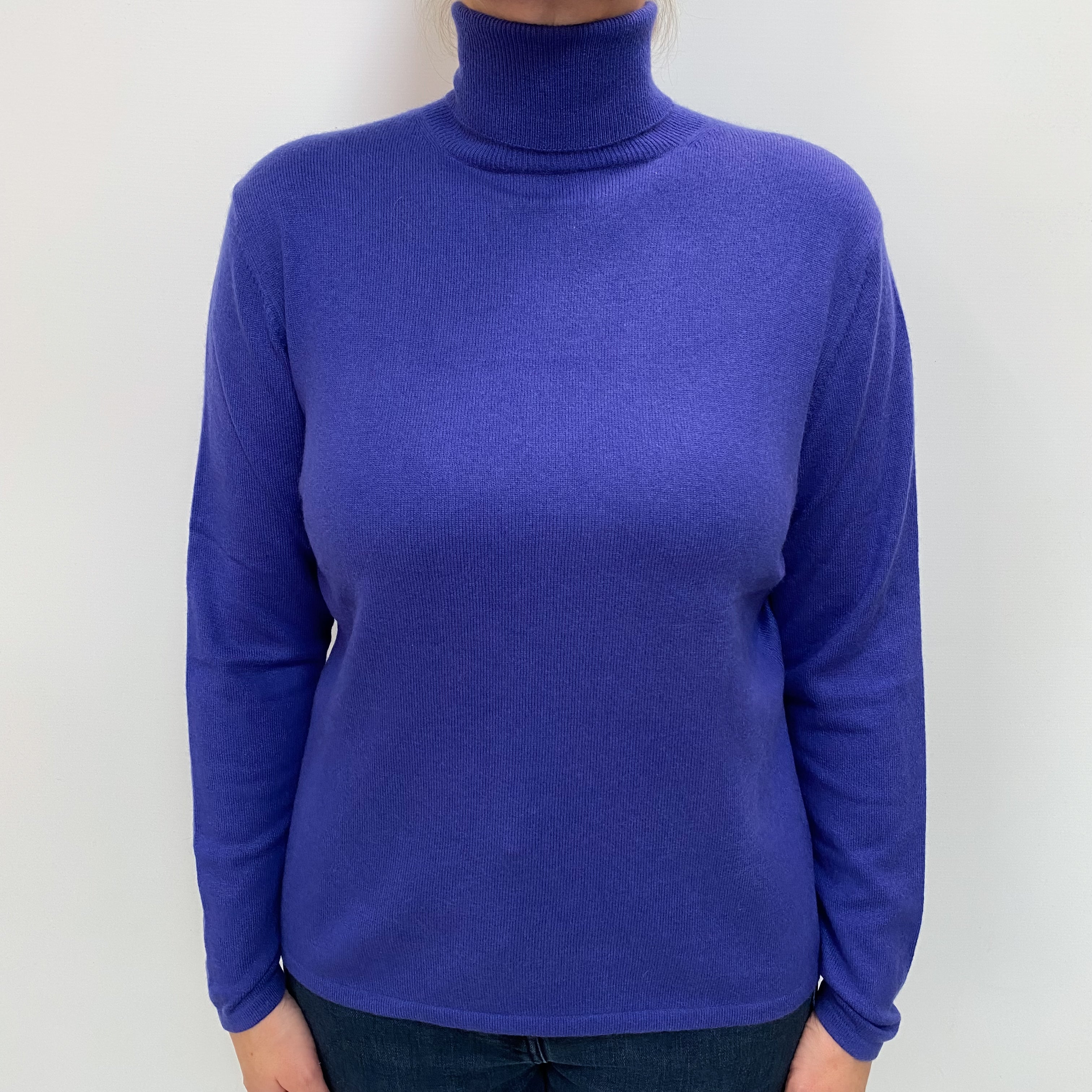 Neiman Marcus Bluebell Blue Cashmere Polo Neck Jumper Large