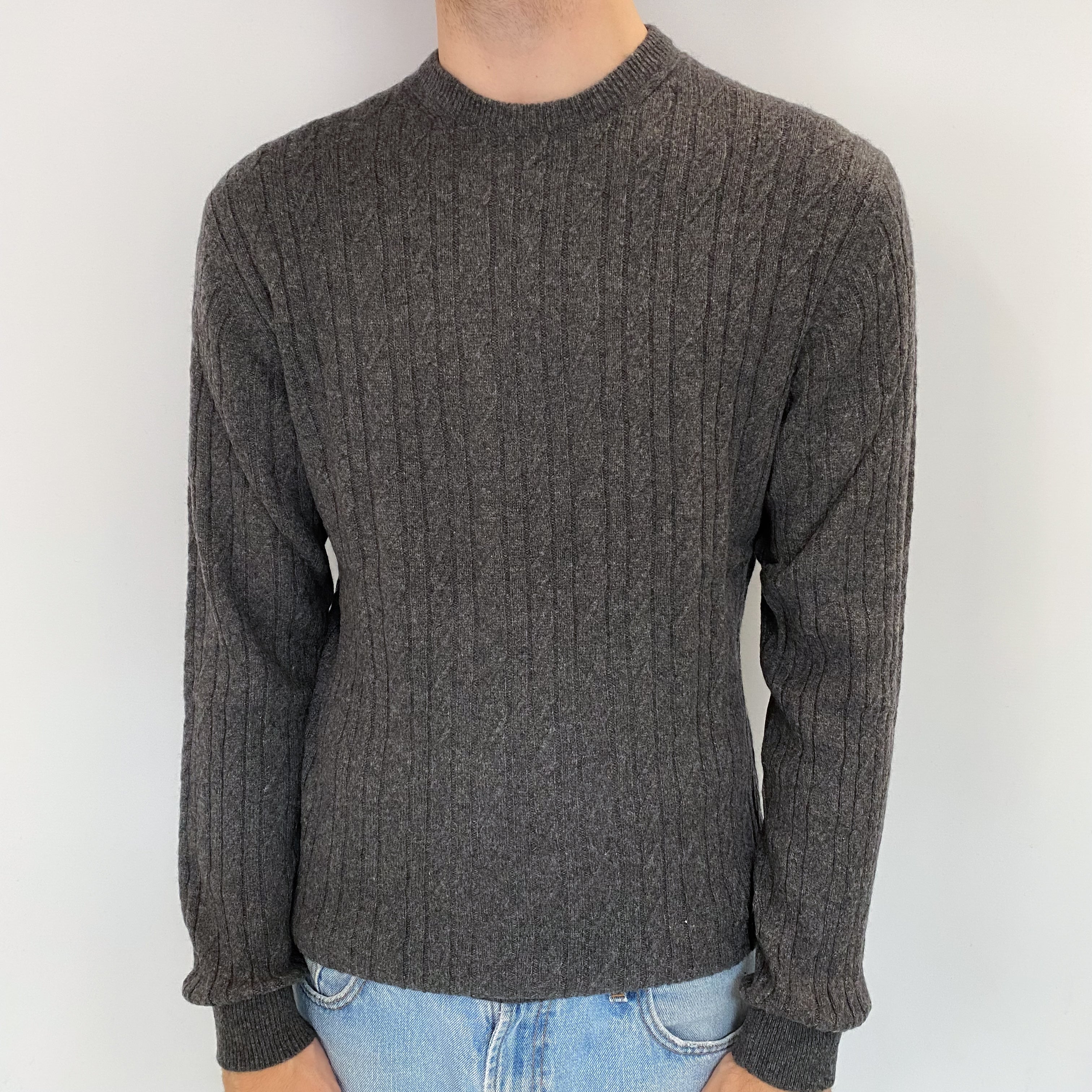 Men's Smoke Grey Cashmere Crew Neck Jumper Medium