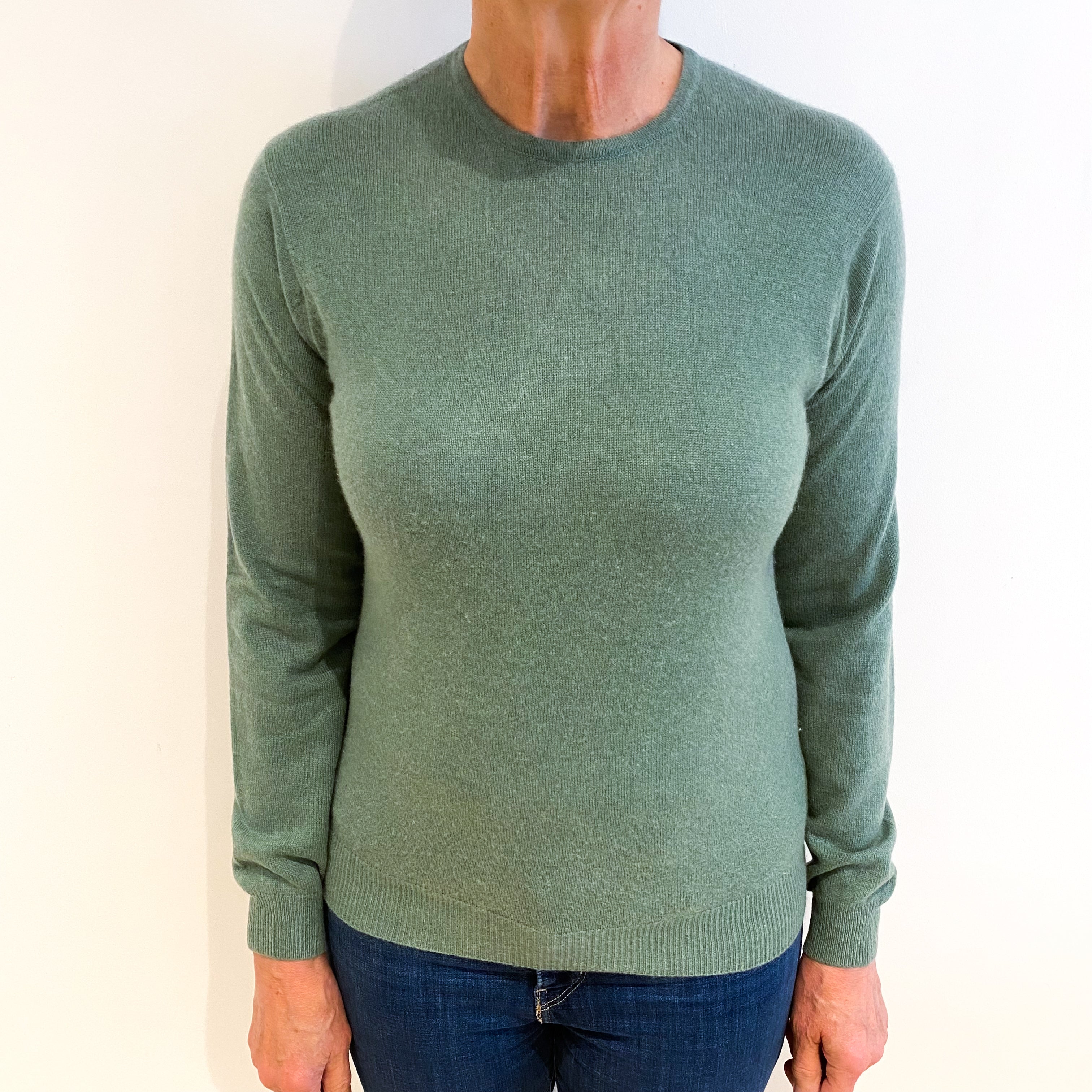 Muted Green Cashmere Crew Neck Jumper Medium