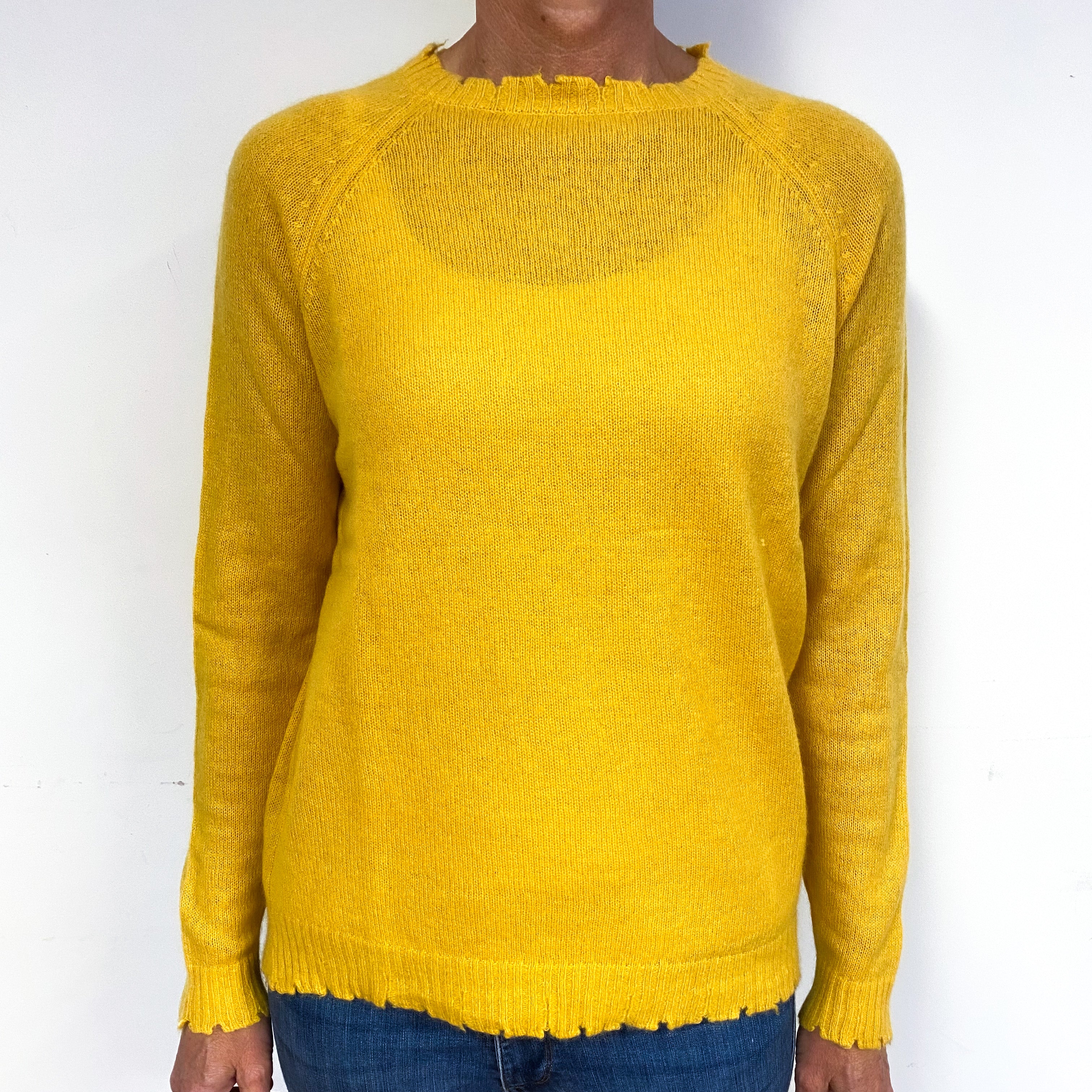 Lemon Yellow Cashmere Crew Neck Jumper Medium