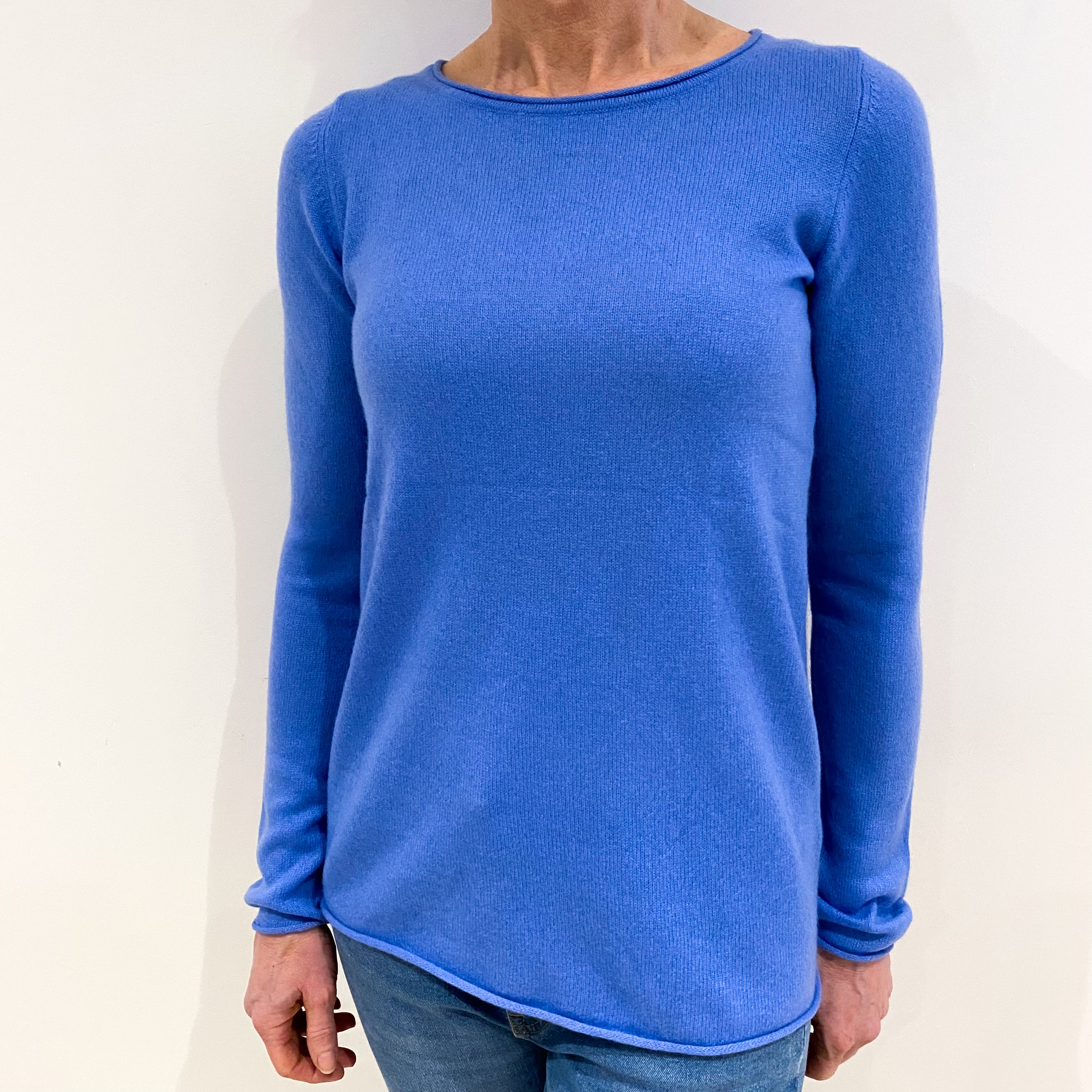 Cornflower Blue Cashmere Scoop Neck Jumper Small