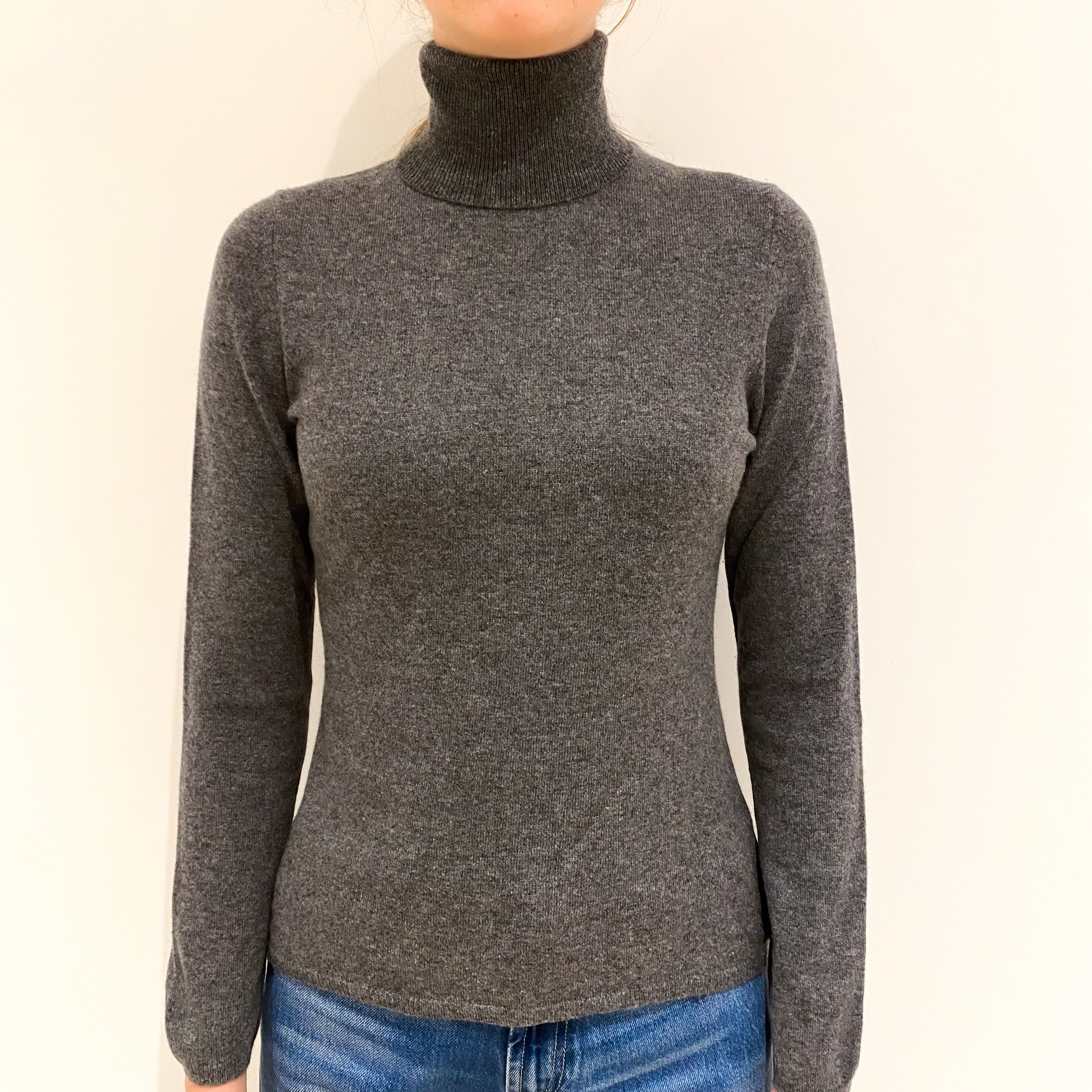Slate Grey Cashmere Polo Neck Jumper Extra Small