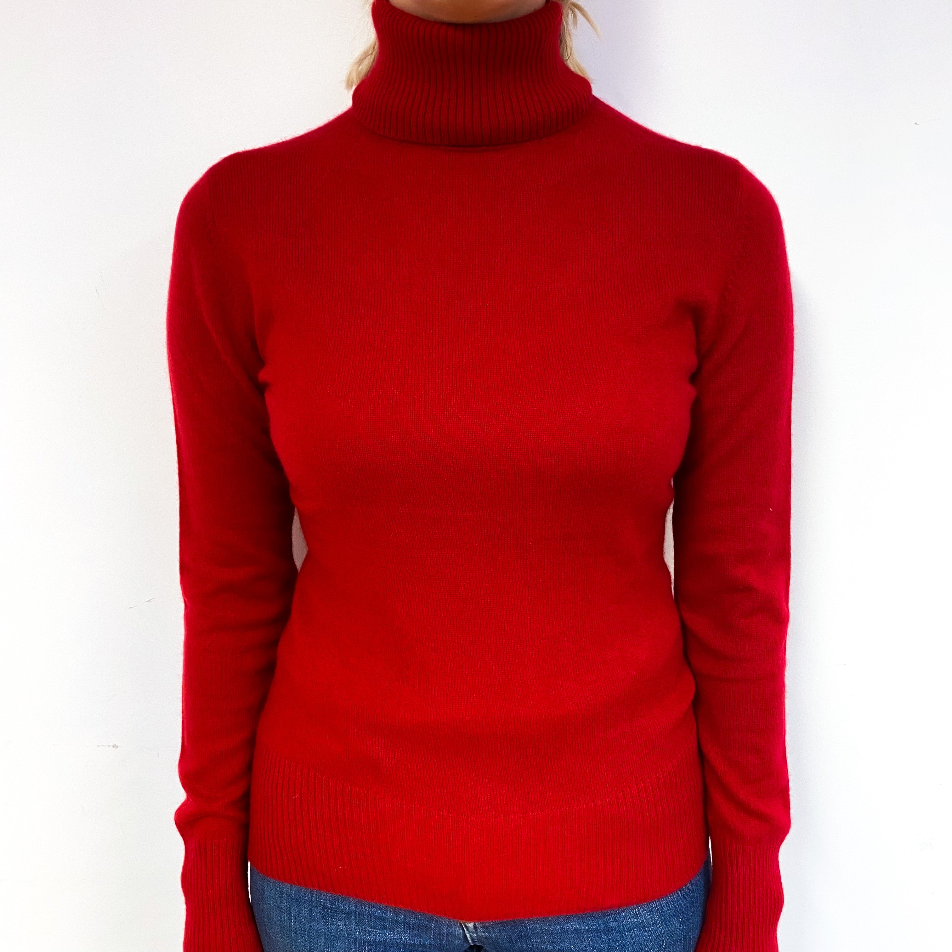 Crimson Red Cashmere Polo Neck Jumper Small