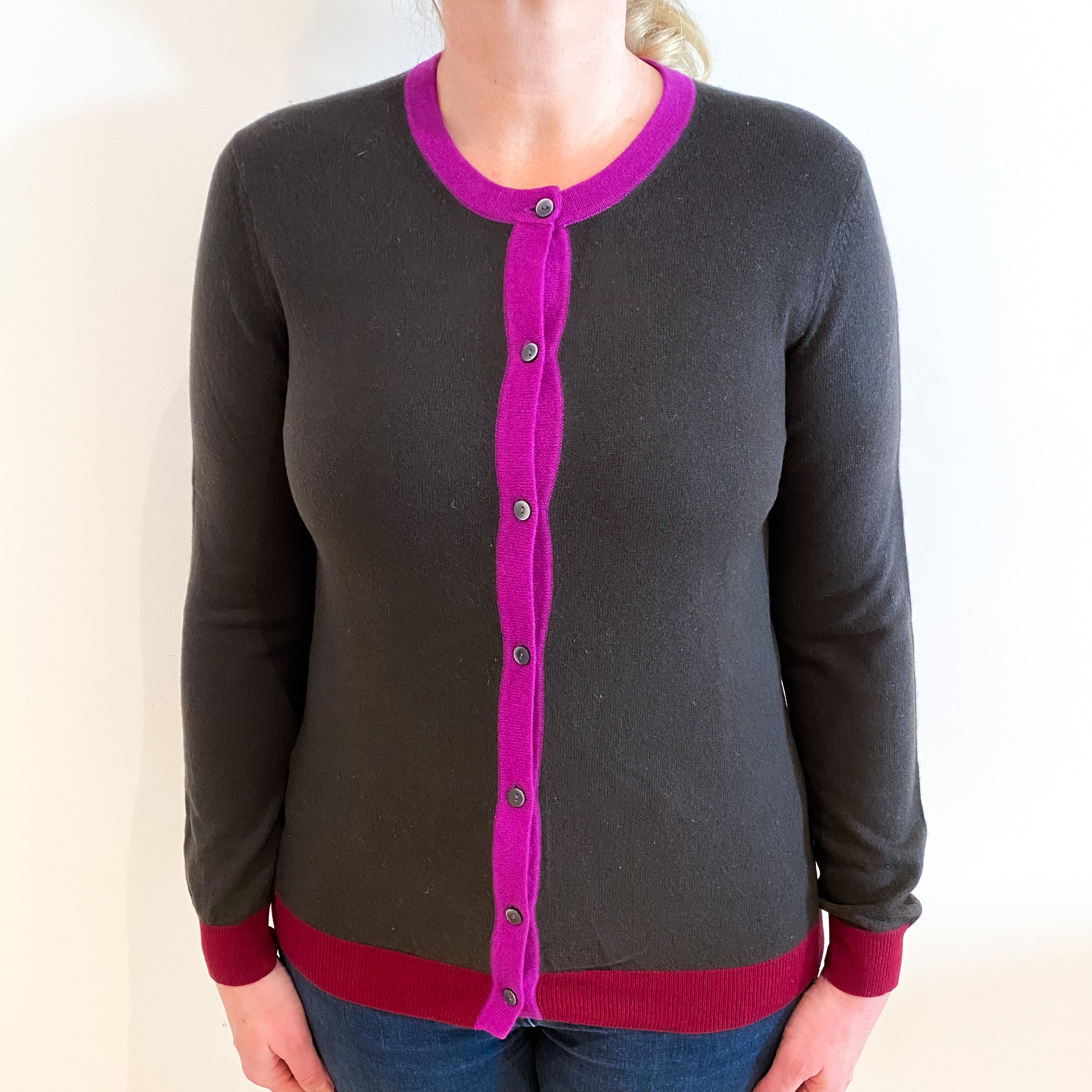 Dark Chocolate Brown Cashmere Crew Neck Cardigan Large