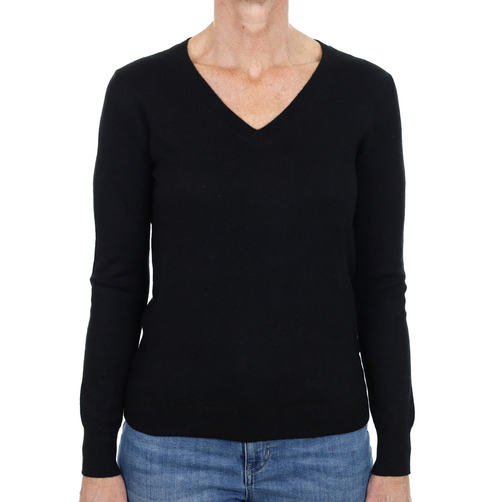 Black Cashmere V Neck Jumper Small