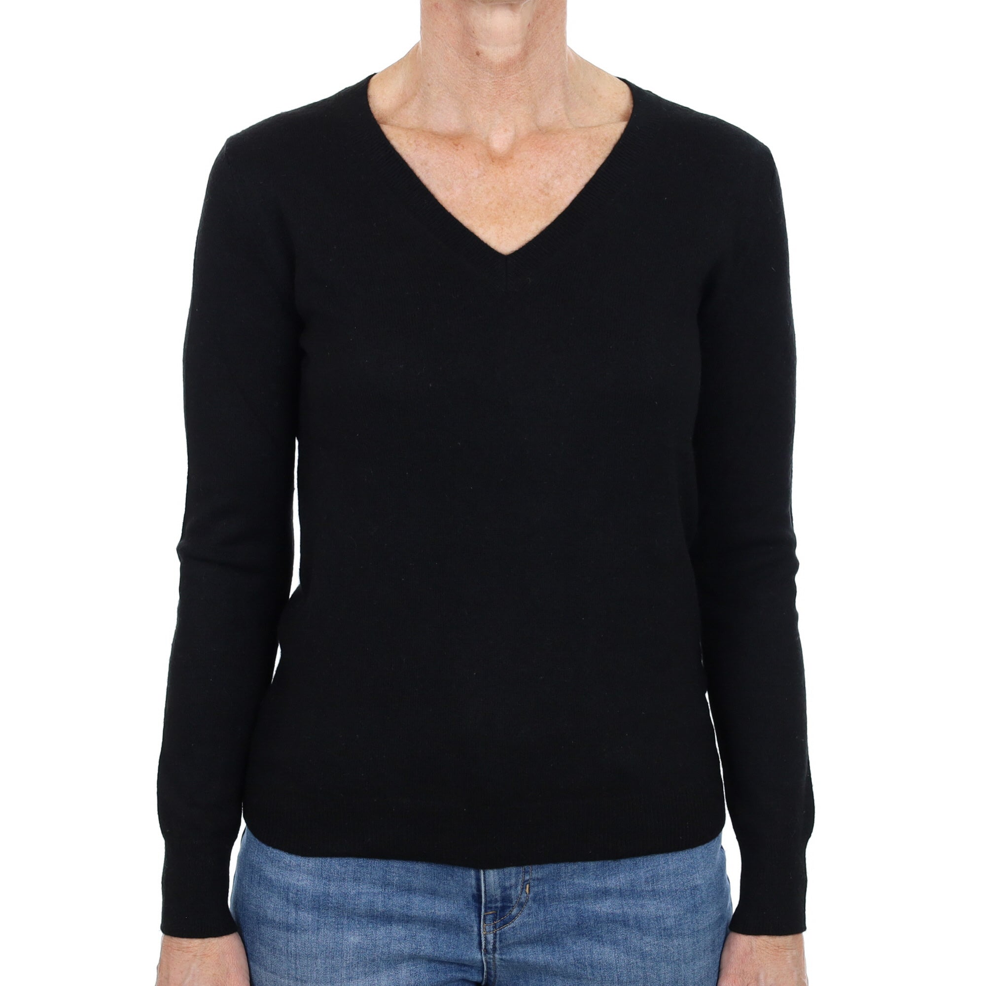 Black Cashmere V Neck Jumper Small