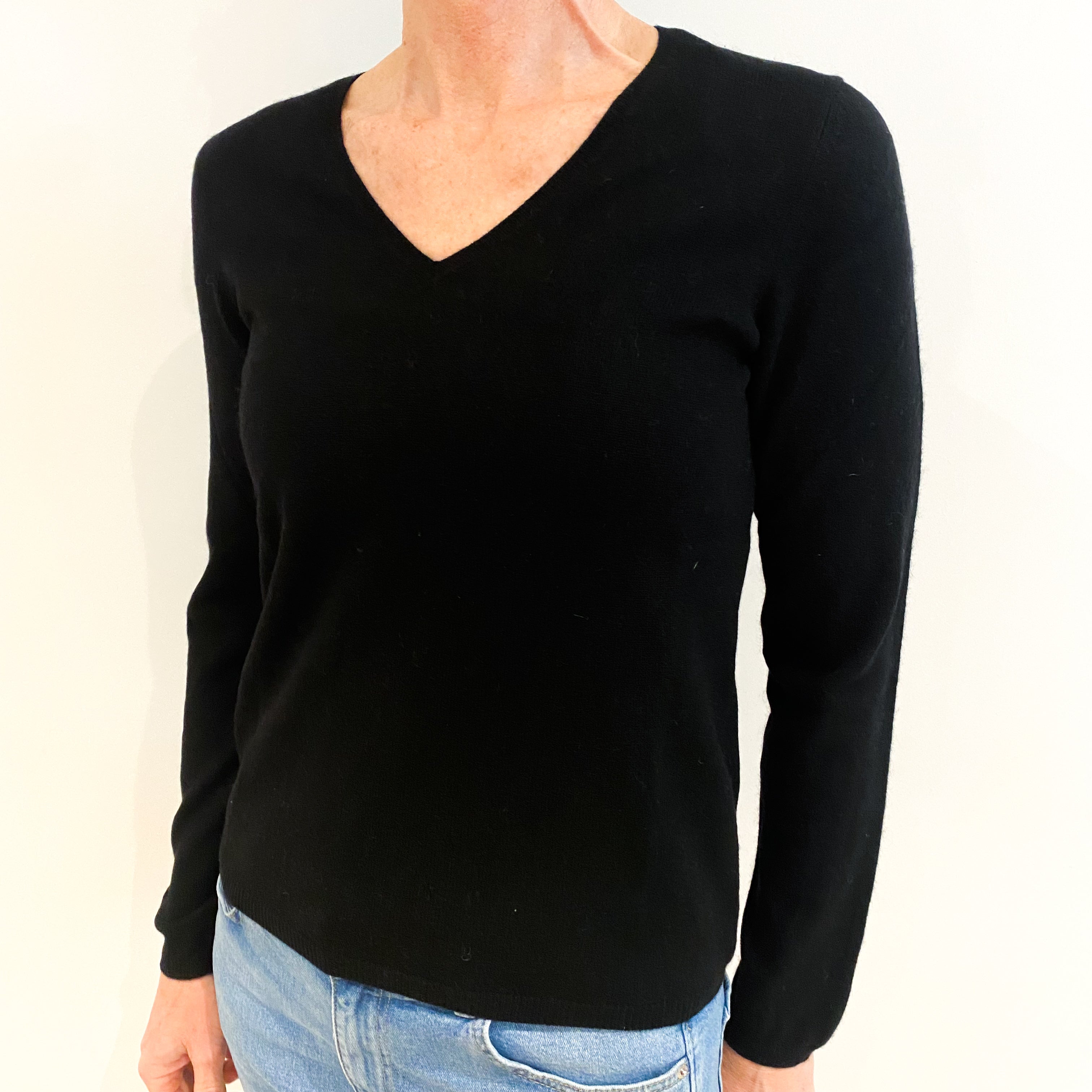 Black Cashmere V Neck Jumper Small