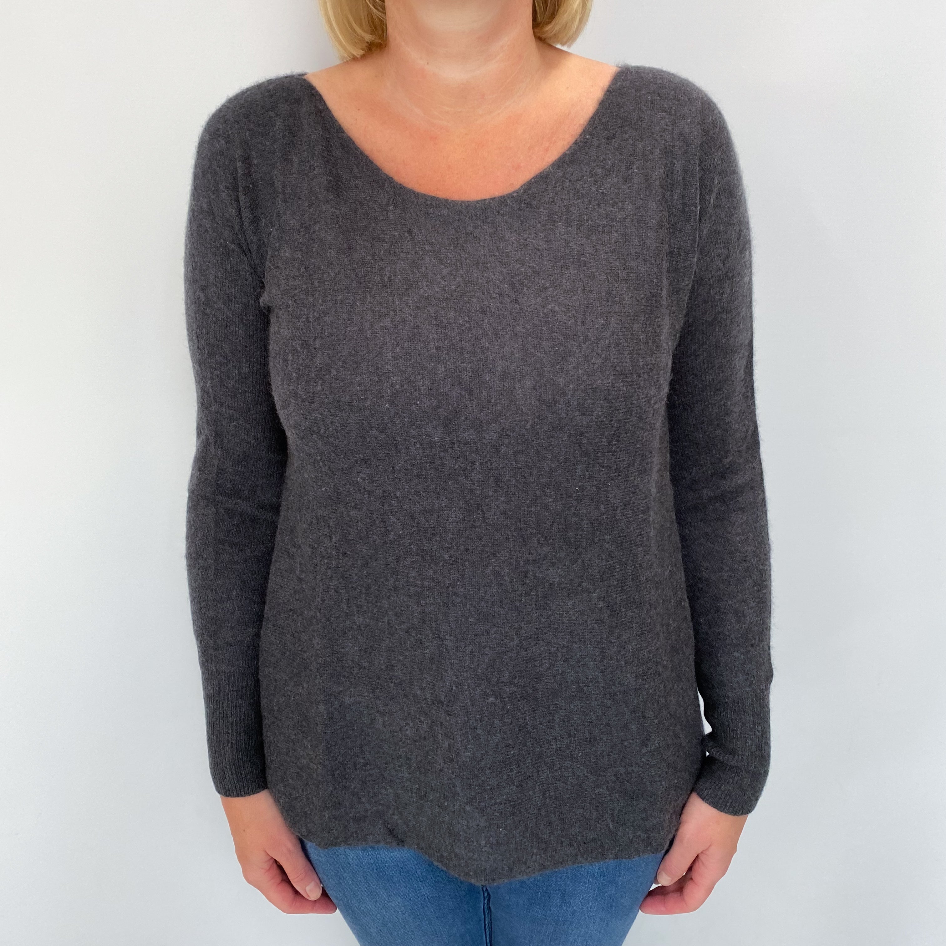 Charcoal Grey Cashmere Wide Crew Neck Jumper Large