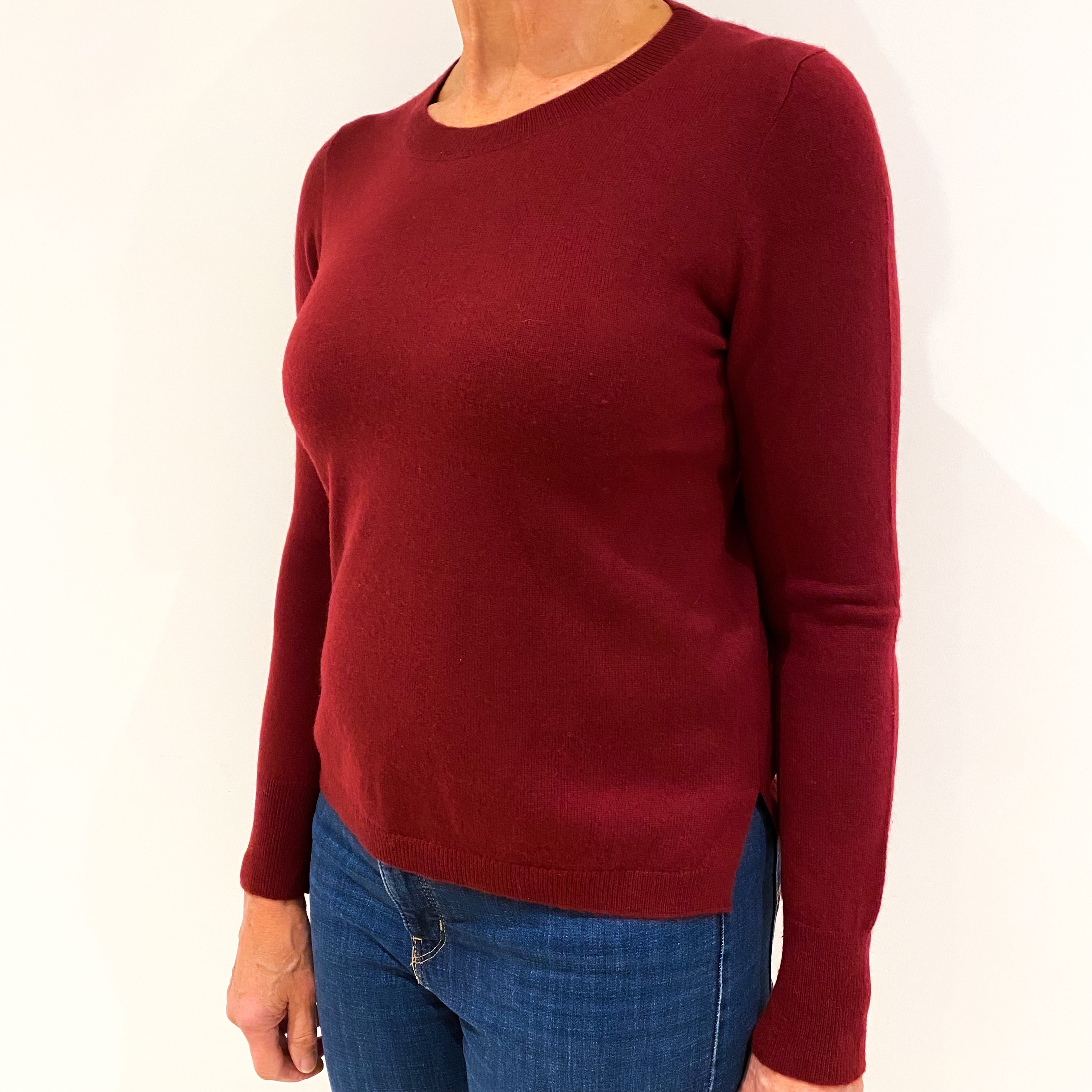 Burgundy Red Cashmere Crew Neck Jumper Medium