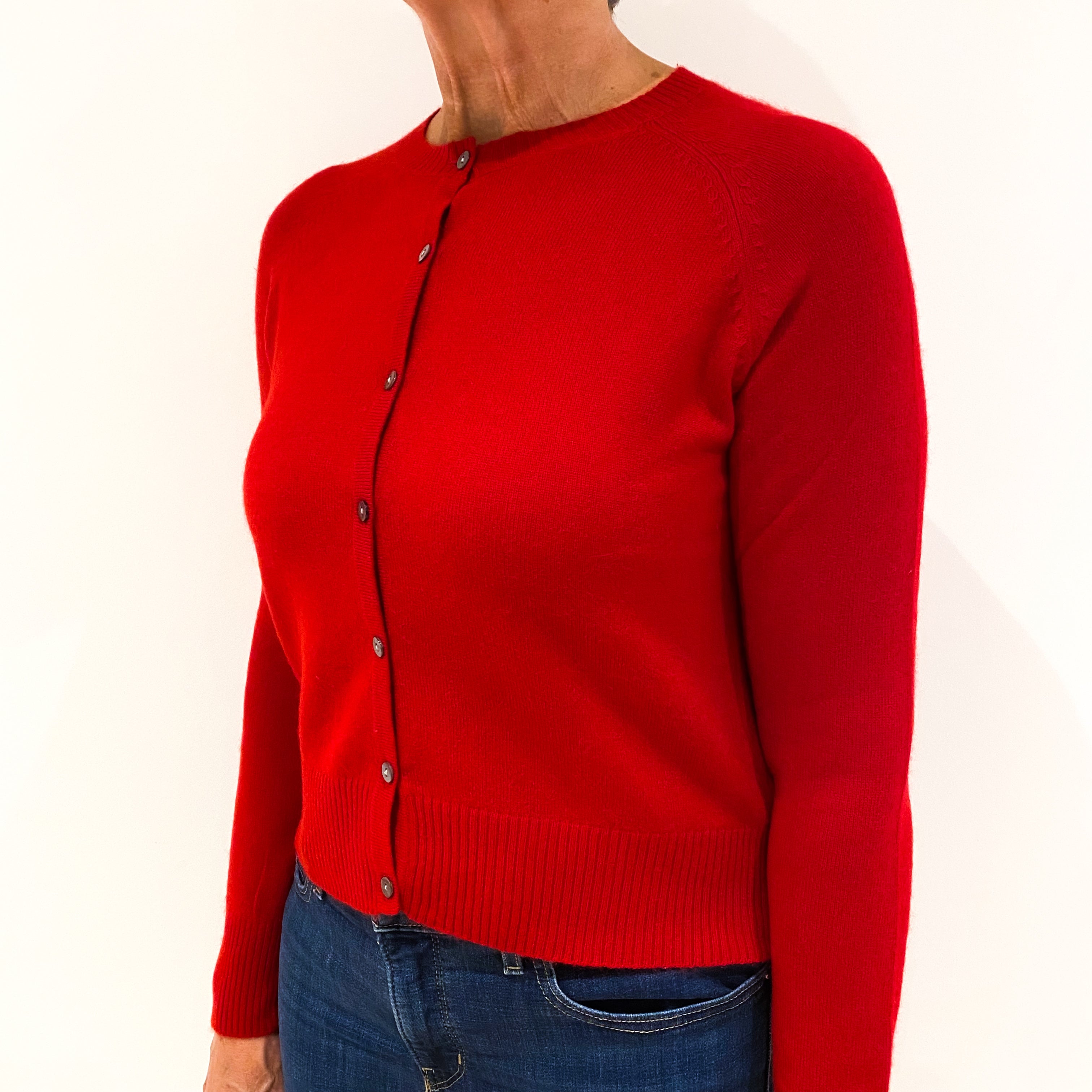 Post Box Red Cashmere Crew Neck Cardigan Medium