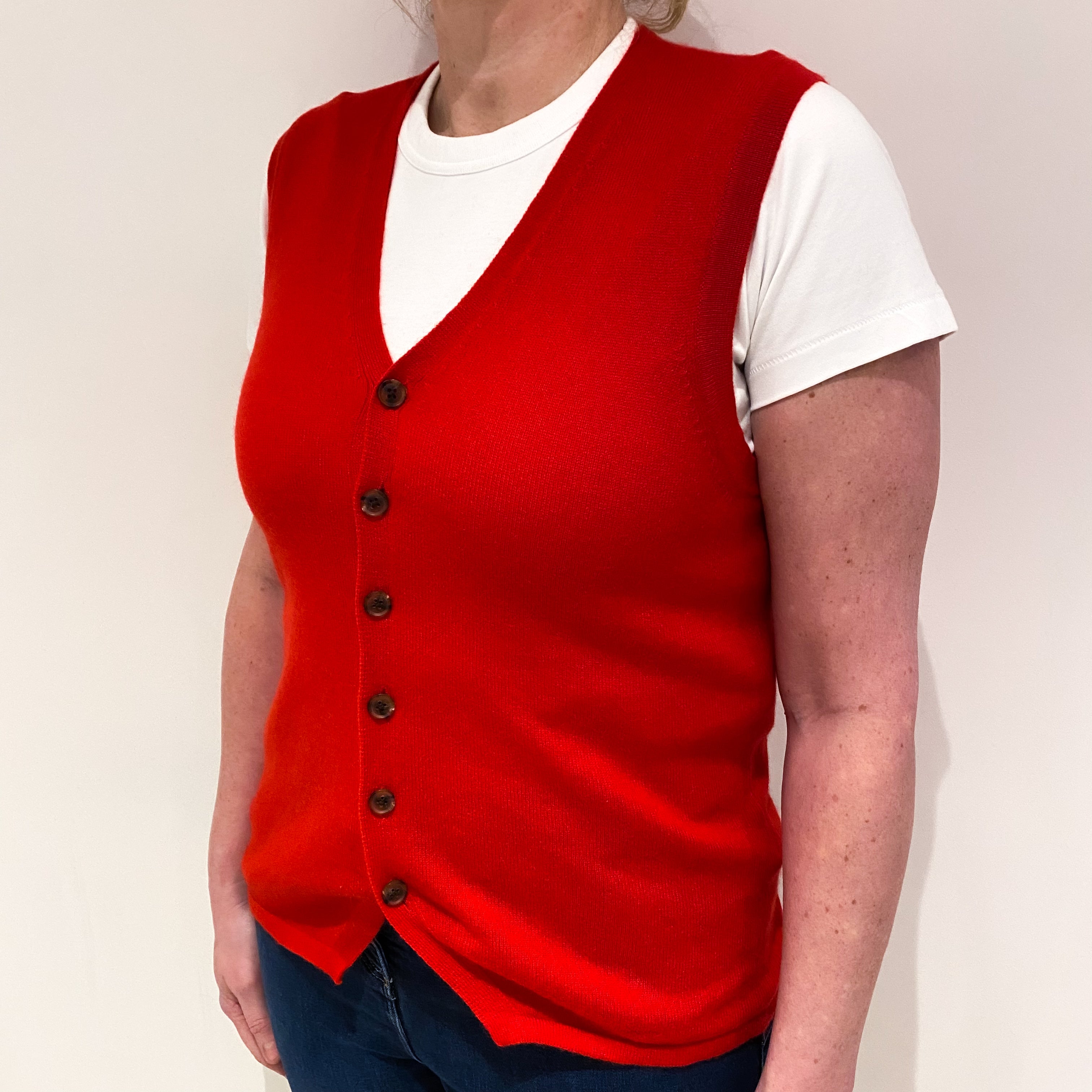Scarlet Red Cashmere V Neck Waist Coat Large