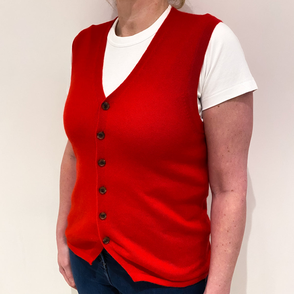Scarlet Red Cashmere V Neck Waist Coat Large