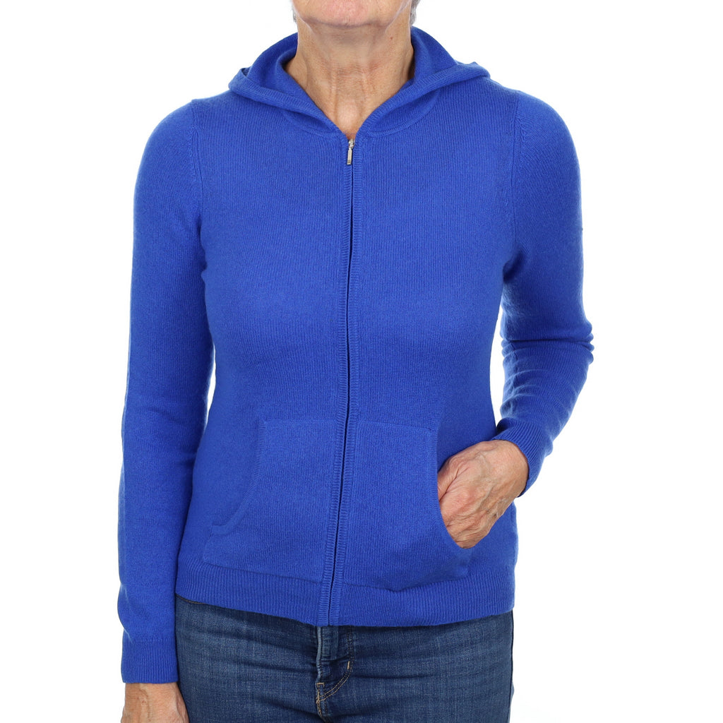 Azure Blue Cashmere Zip Up Hoodie Jumper Medium