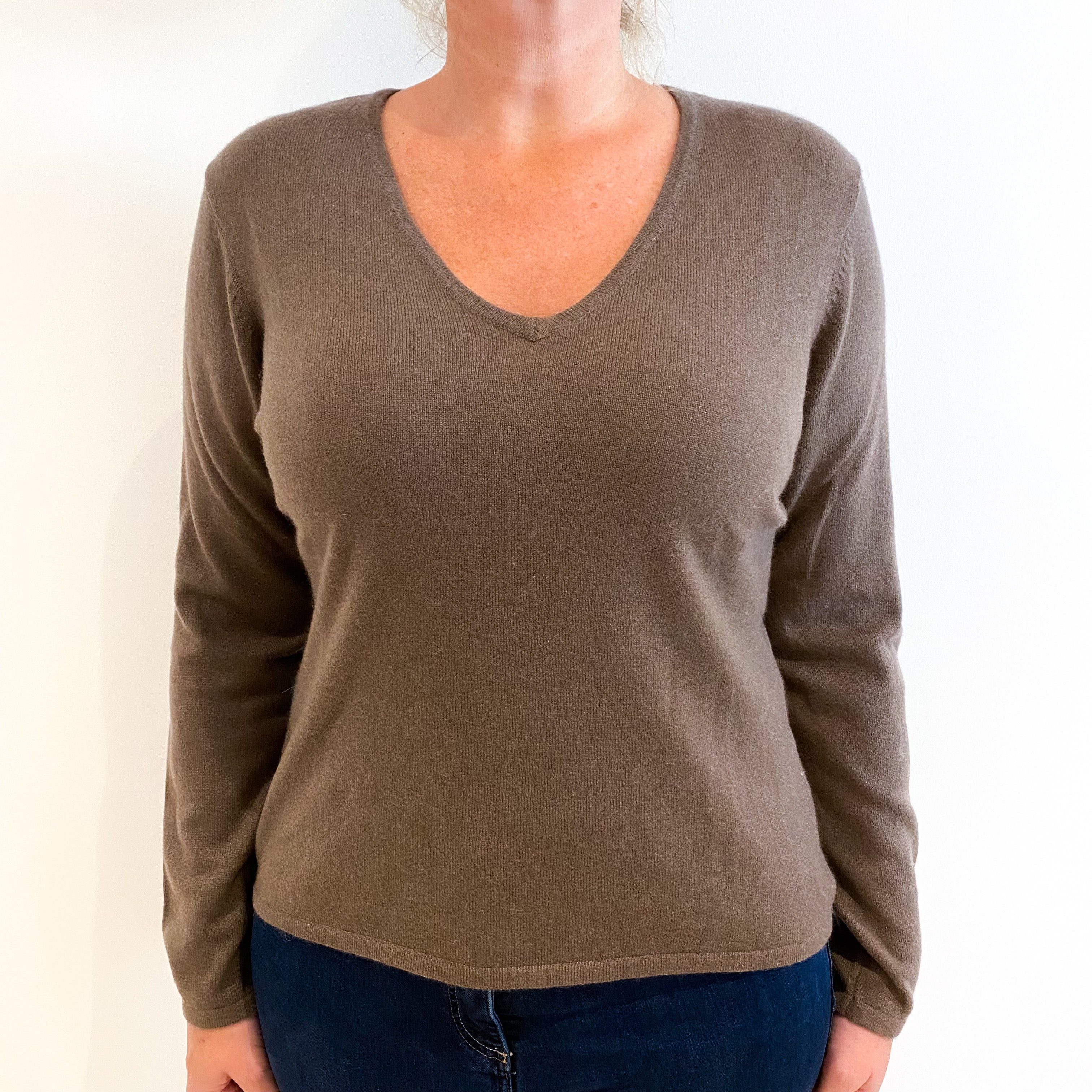 Donkey Brown Cashmere V-Neck Jumper Large