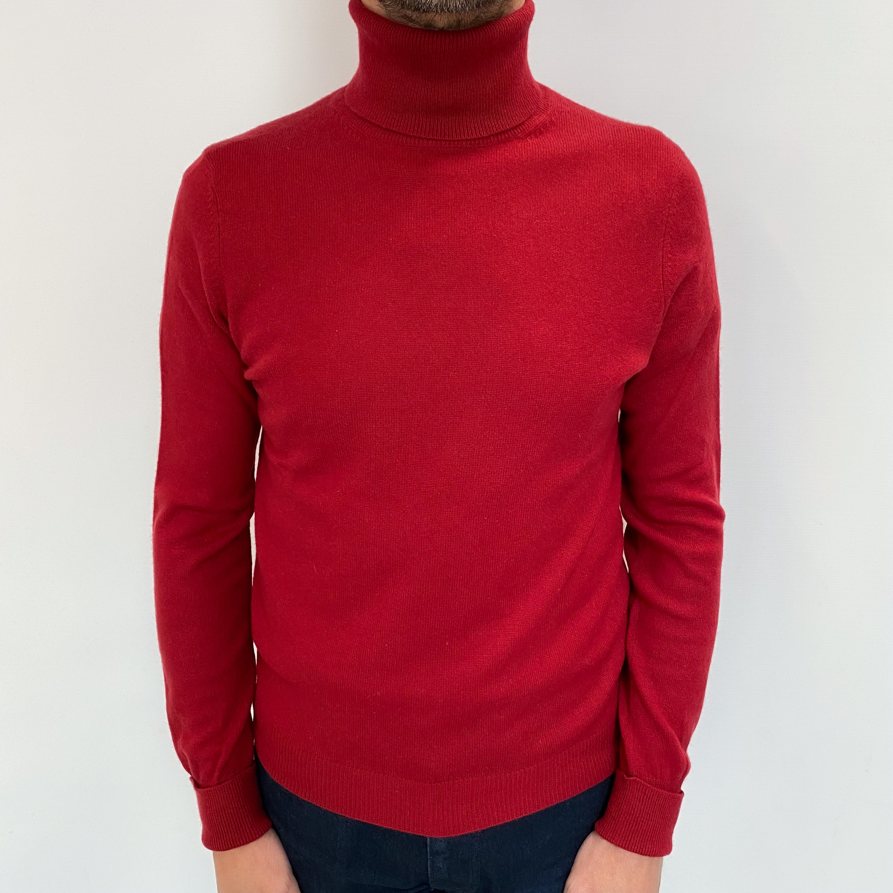 Men's Crimson Red Cashmere Polo Neck Jumper Small