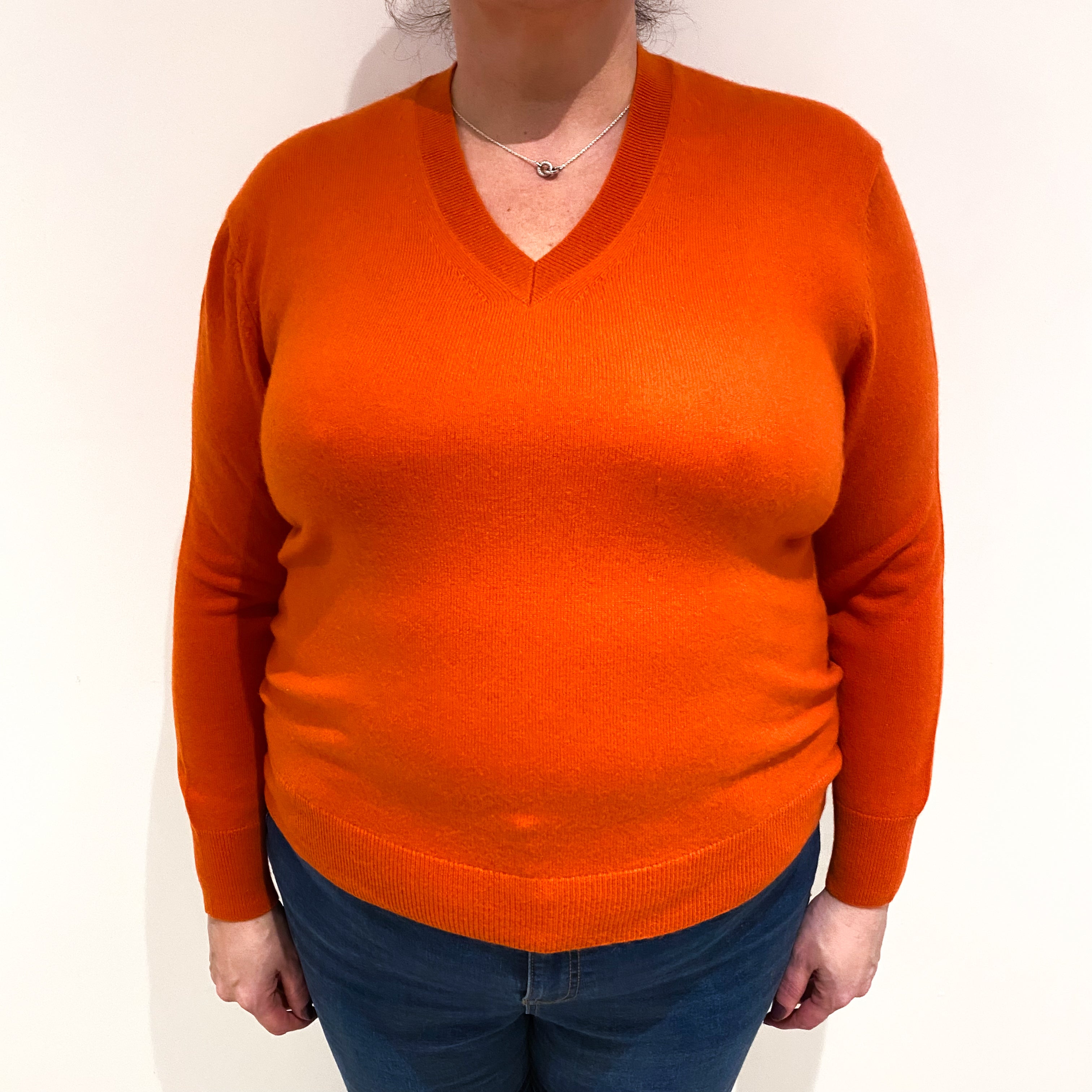 Crab Orange Cashmere V Neck Jumper Extra Large