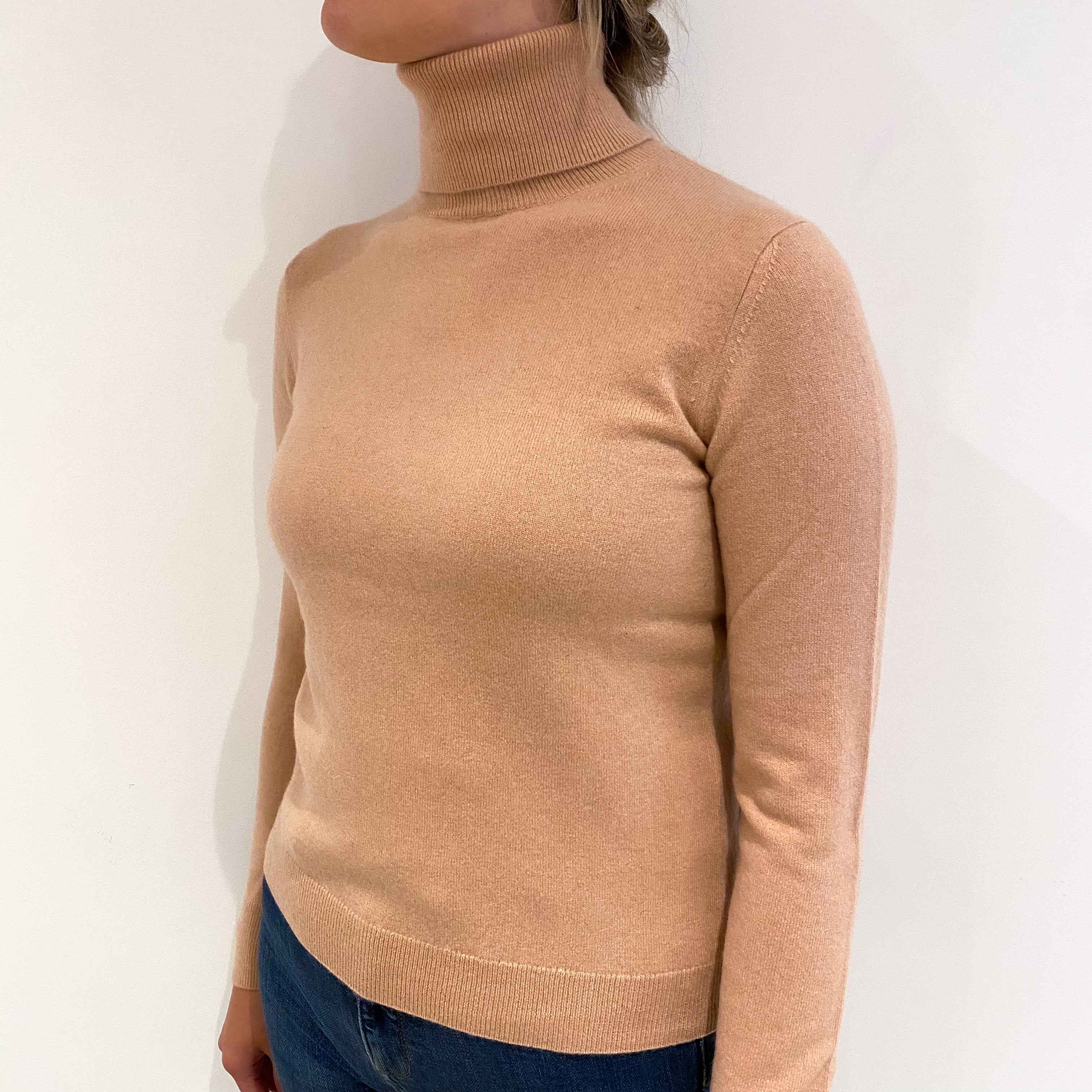 Nude Pink Cashmere Polo Neck Jumper Small