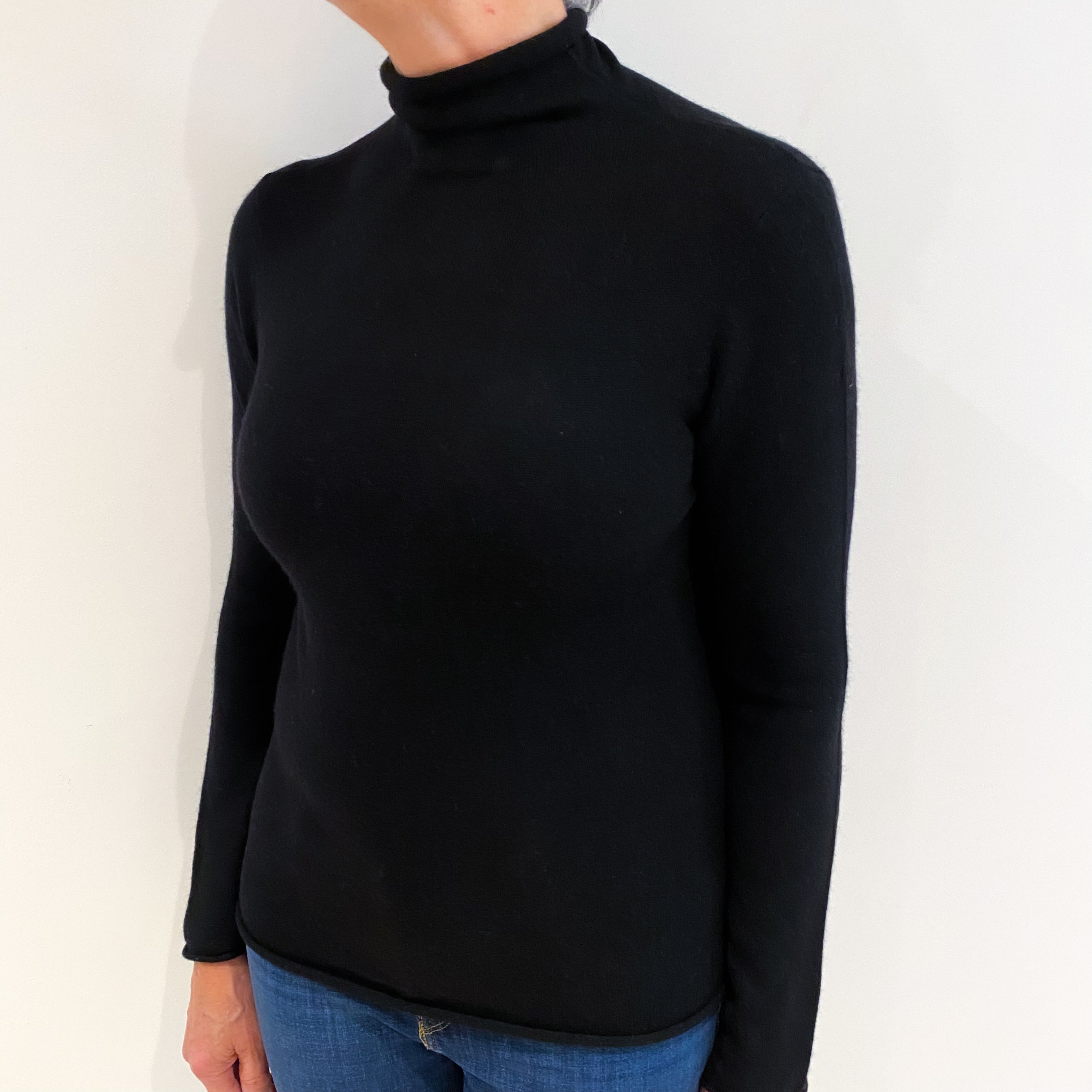 Black Cashmere Funnel Neck Jumper Medium