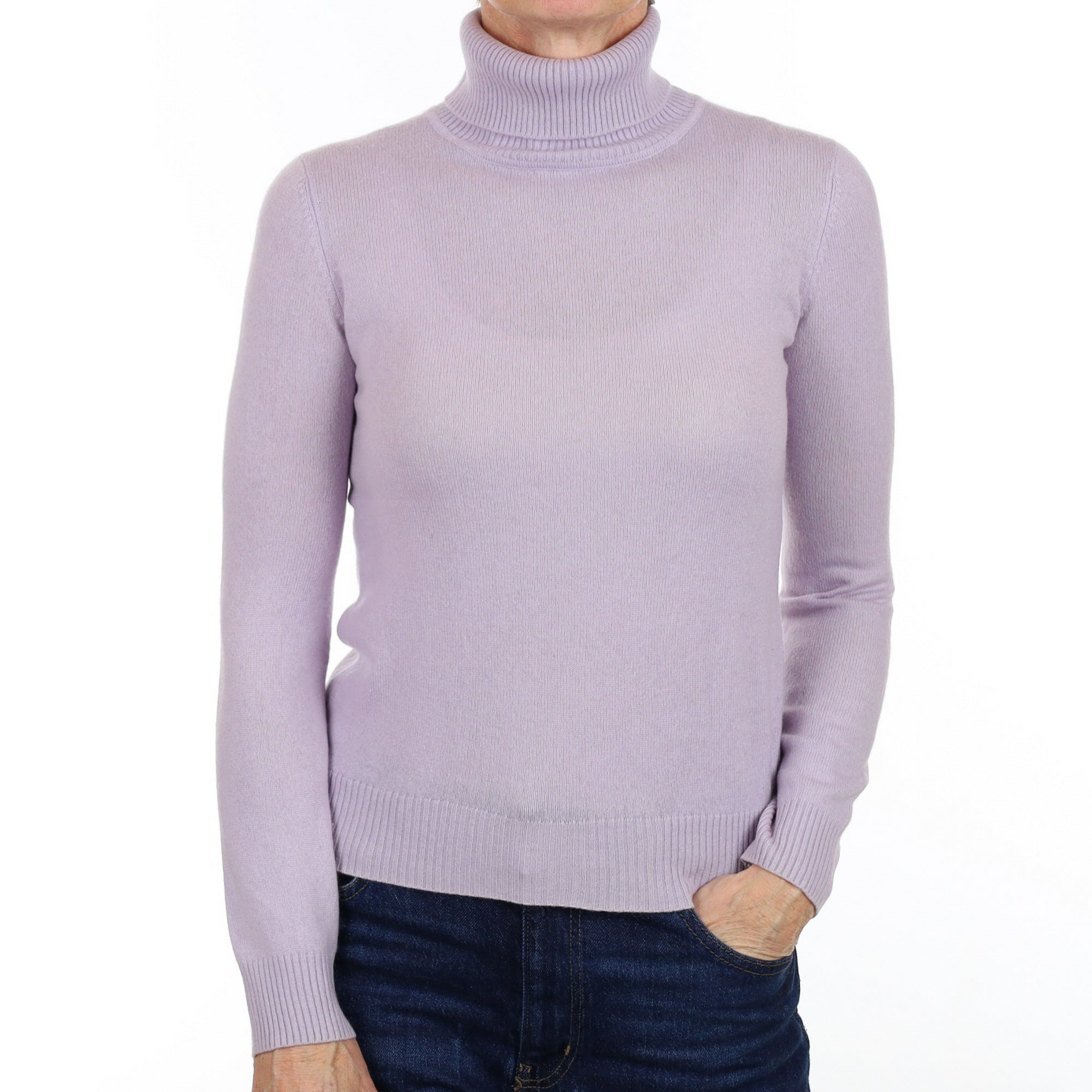 Pale Lavender Purple Cashmere Polo Neck Jumper Small