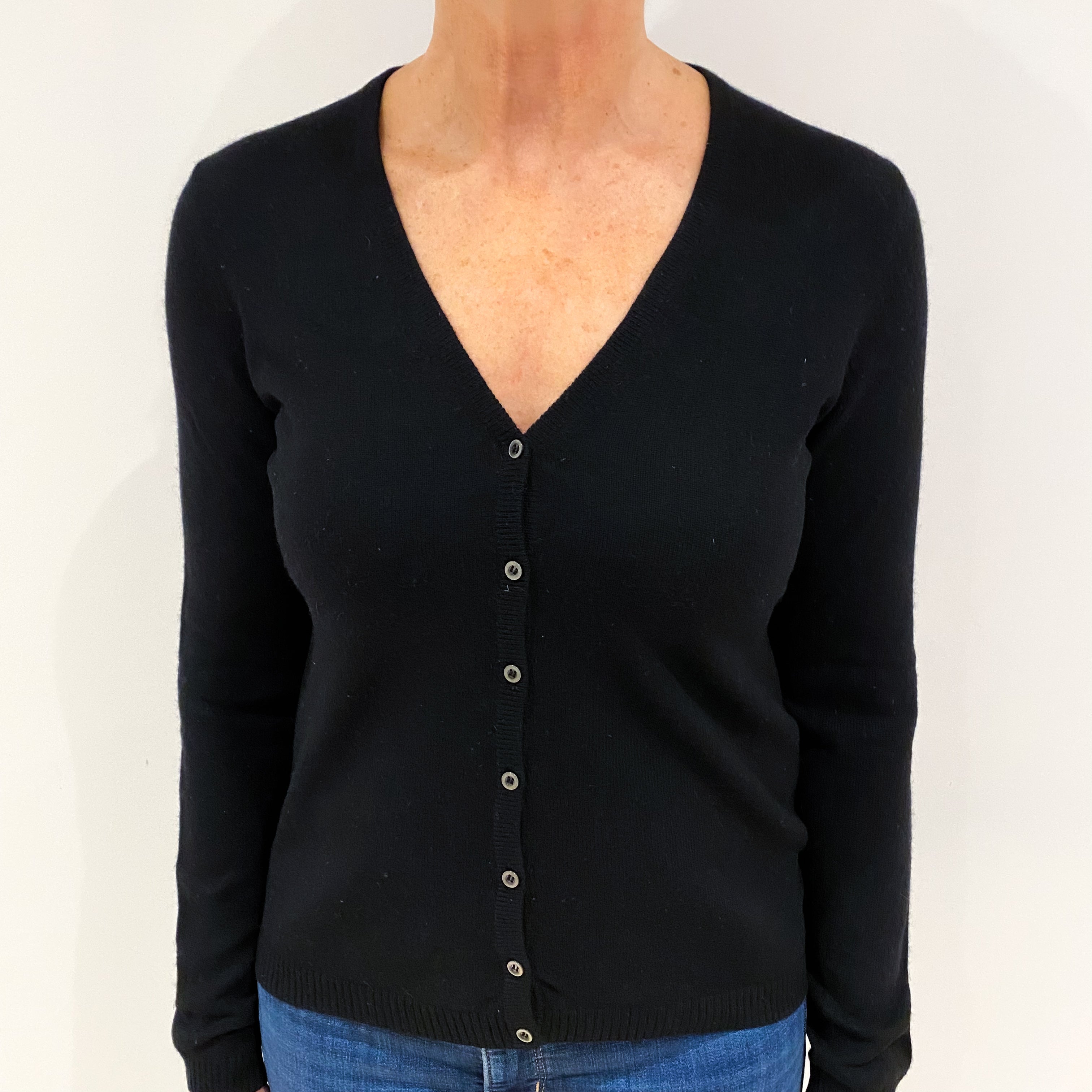 Black Cashmere V Neck Cardigan Medium