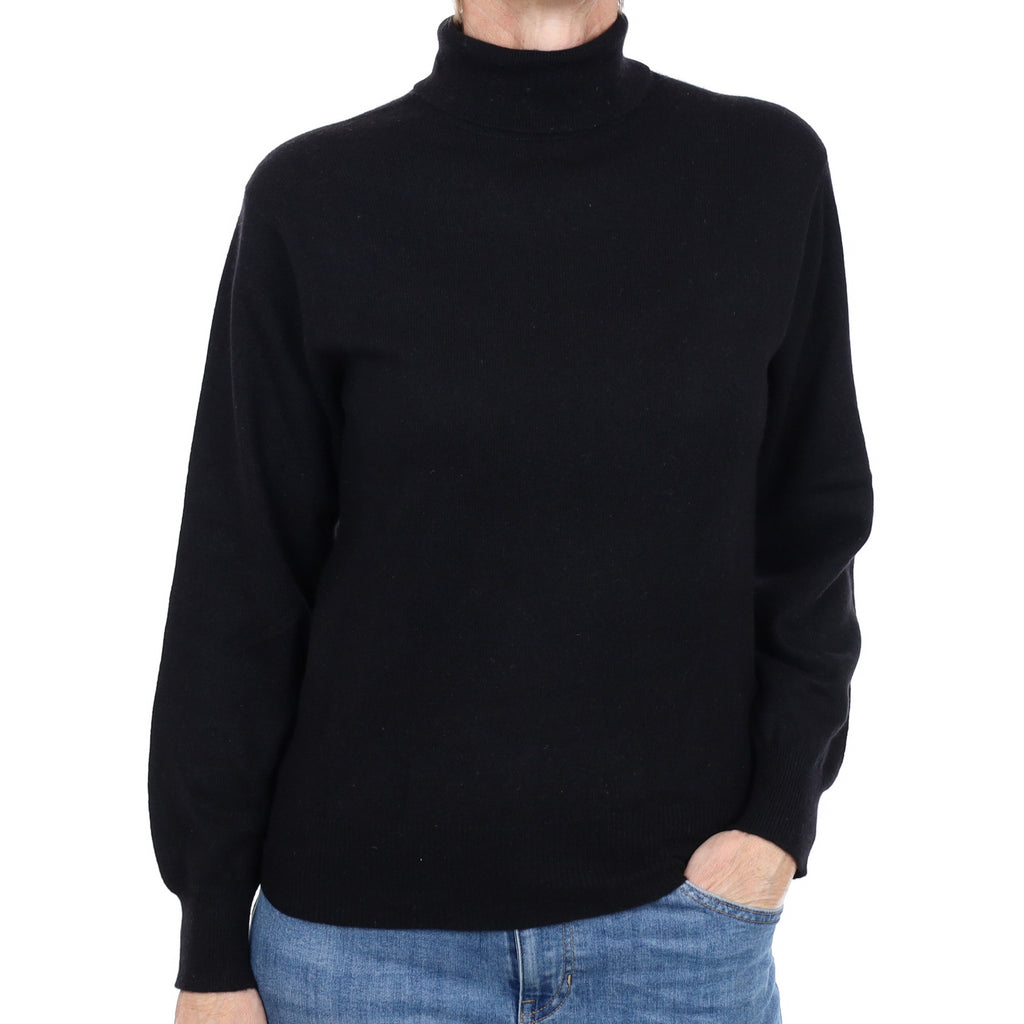 Black Cashmere Polo Neck Jumper Small