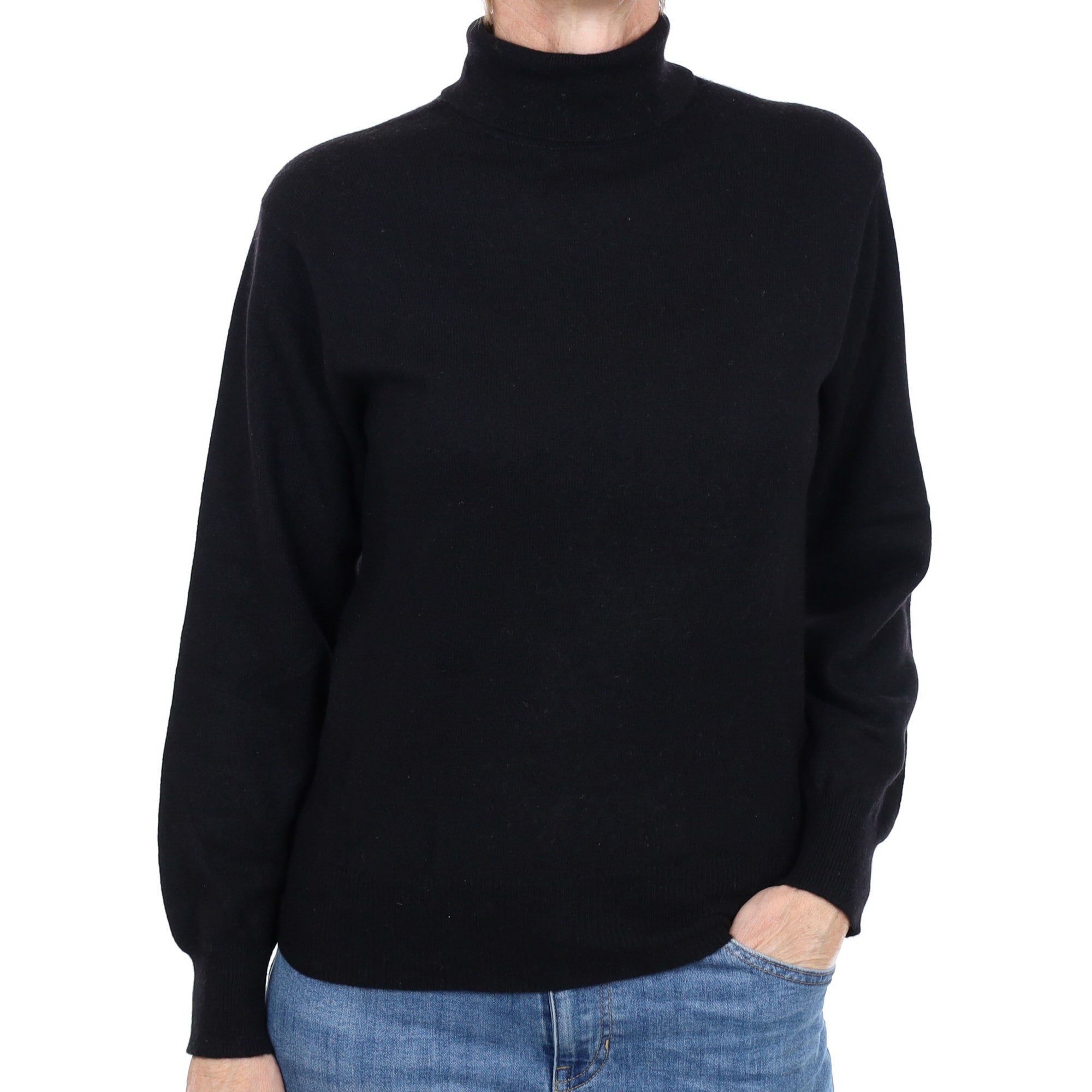 Black Cashmere Polo Neck Jumper Small