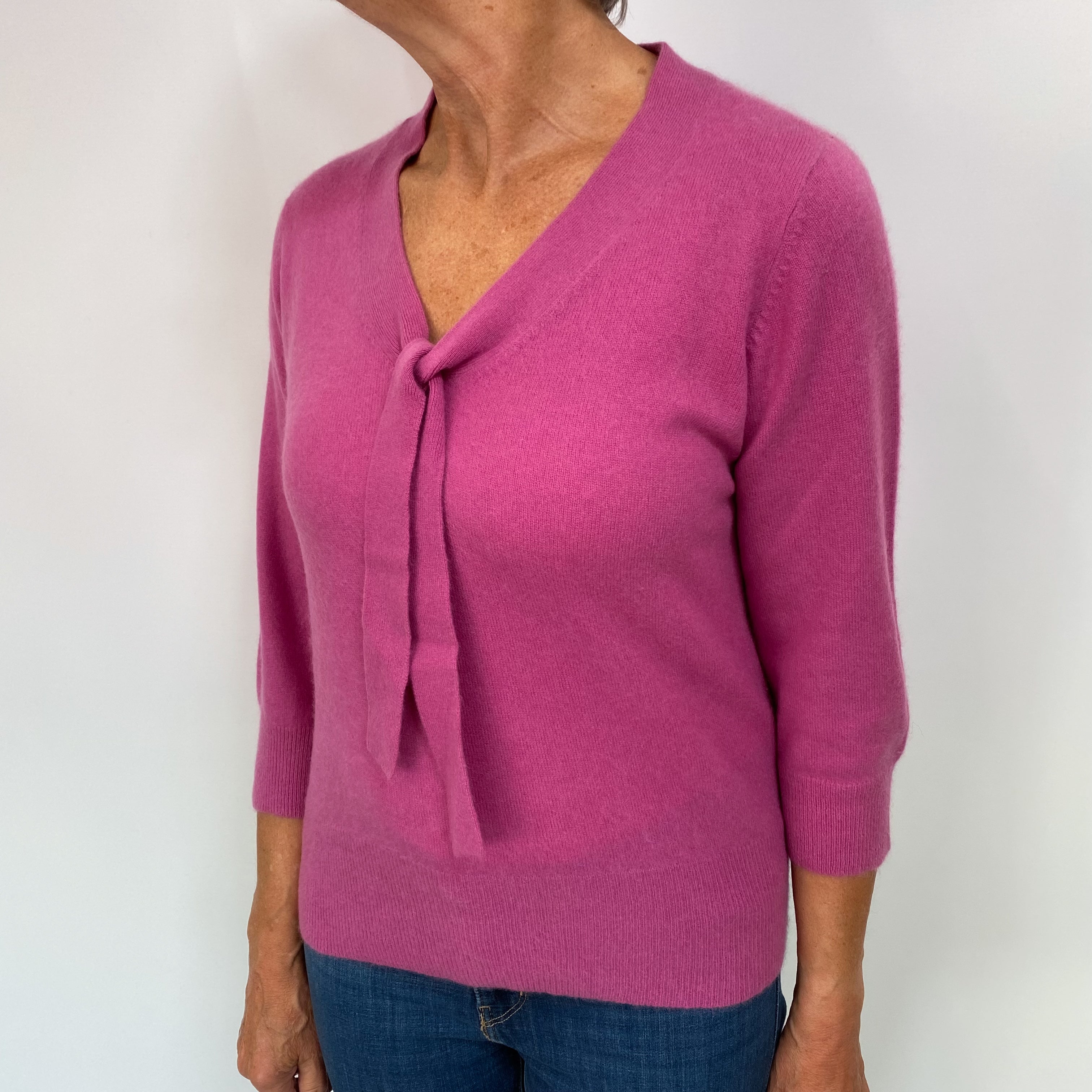 Heather Purple Cashmere V Neck Jumper Medium