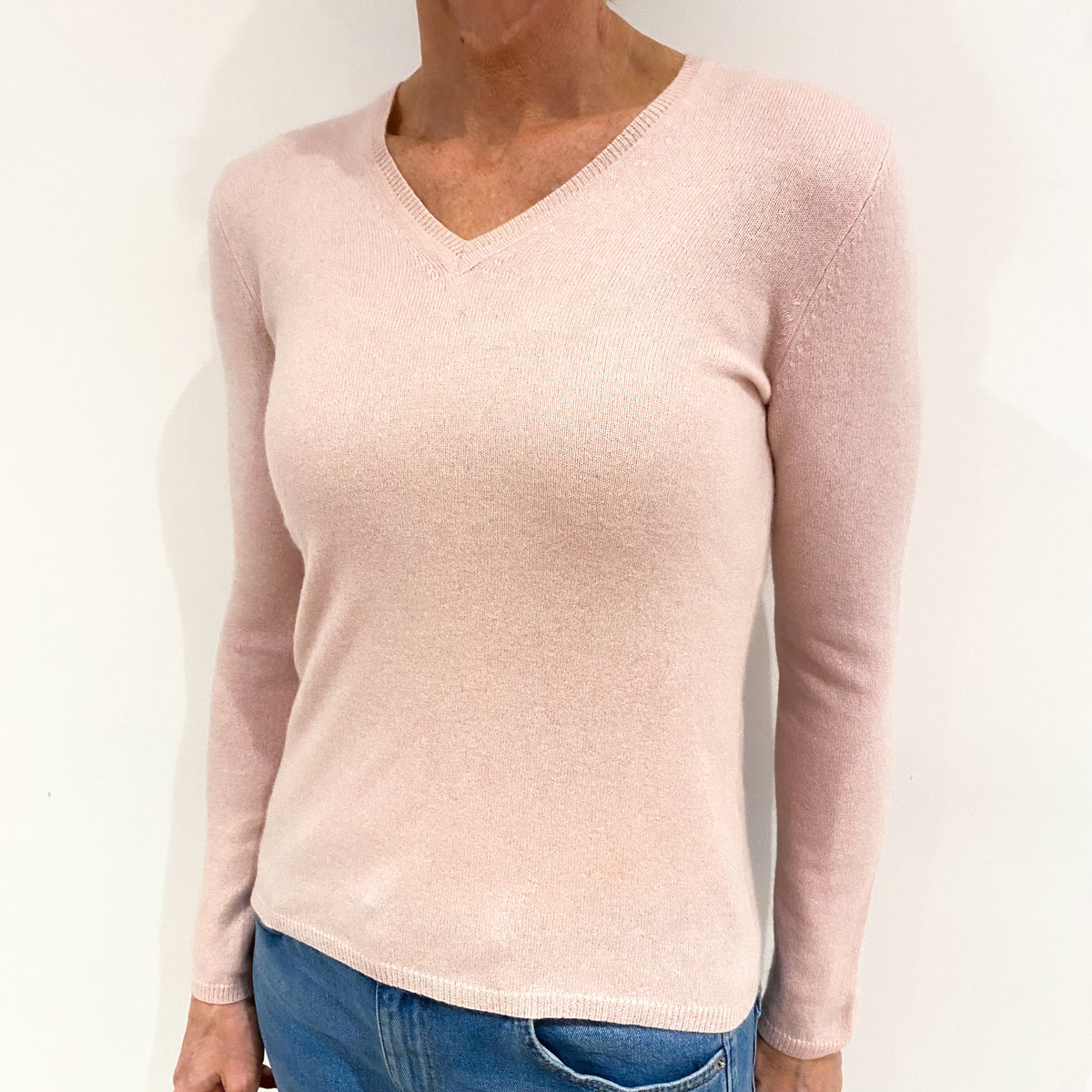 Pale Pink Cashmere V Neck Jumper Small