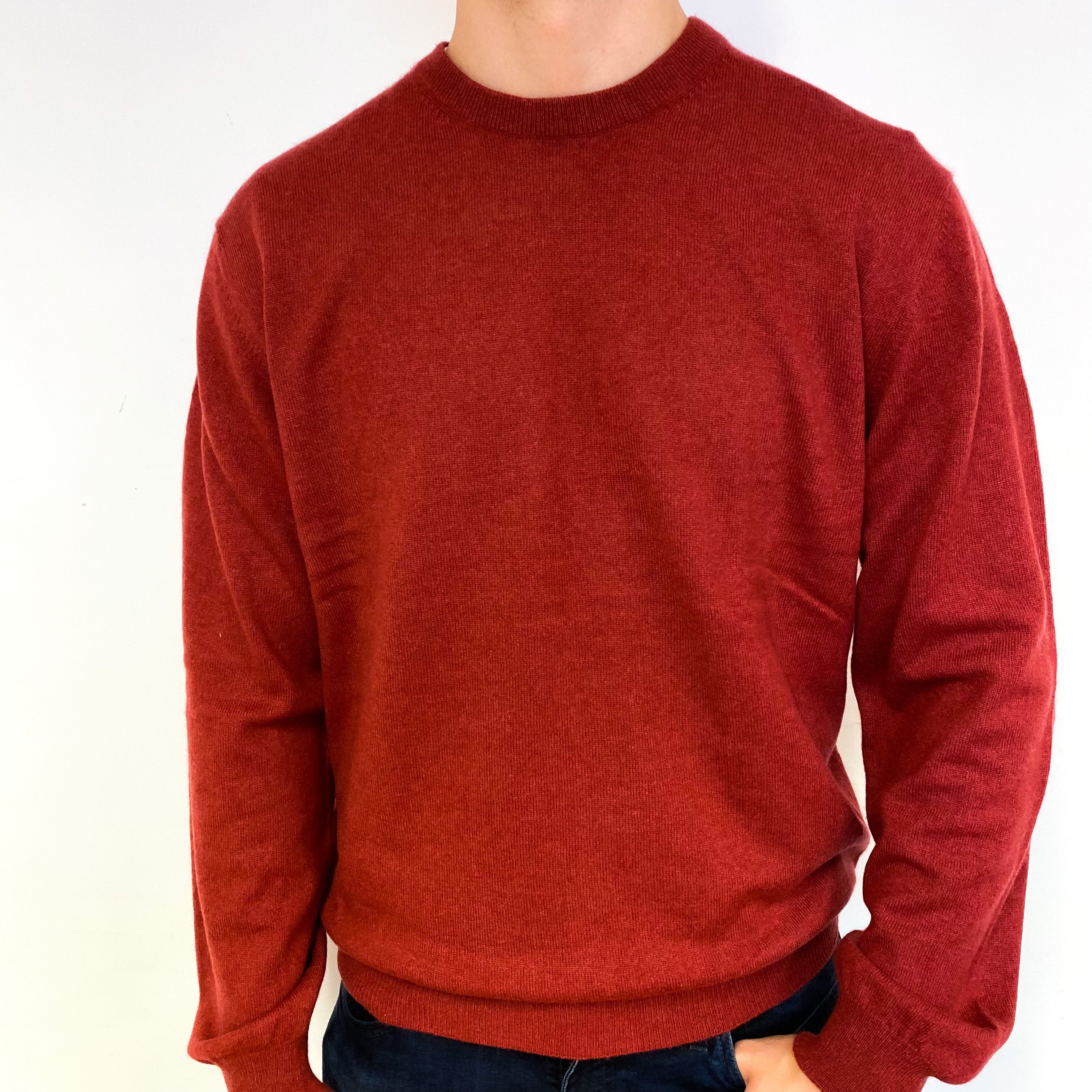 Men's Brick Red Cashmere Crew Neck Jumper Extra Large