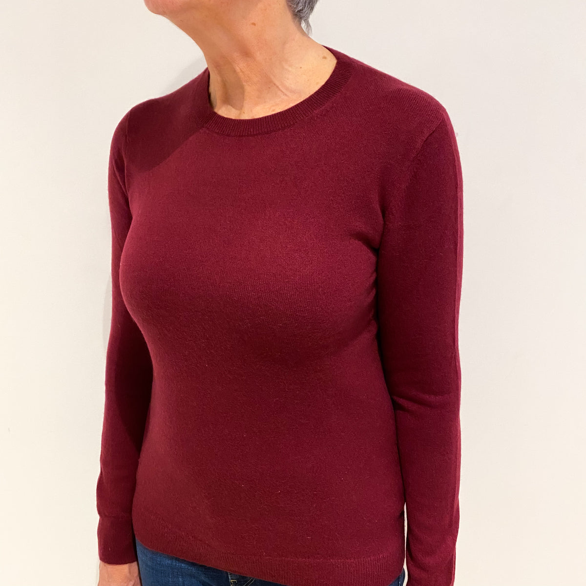 Maroon Red Cashmere Crew Neck Jumper Medium
