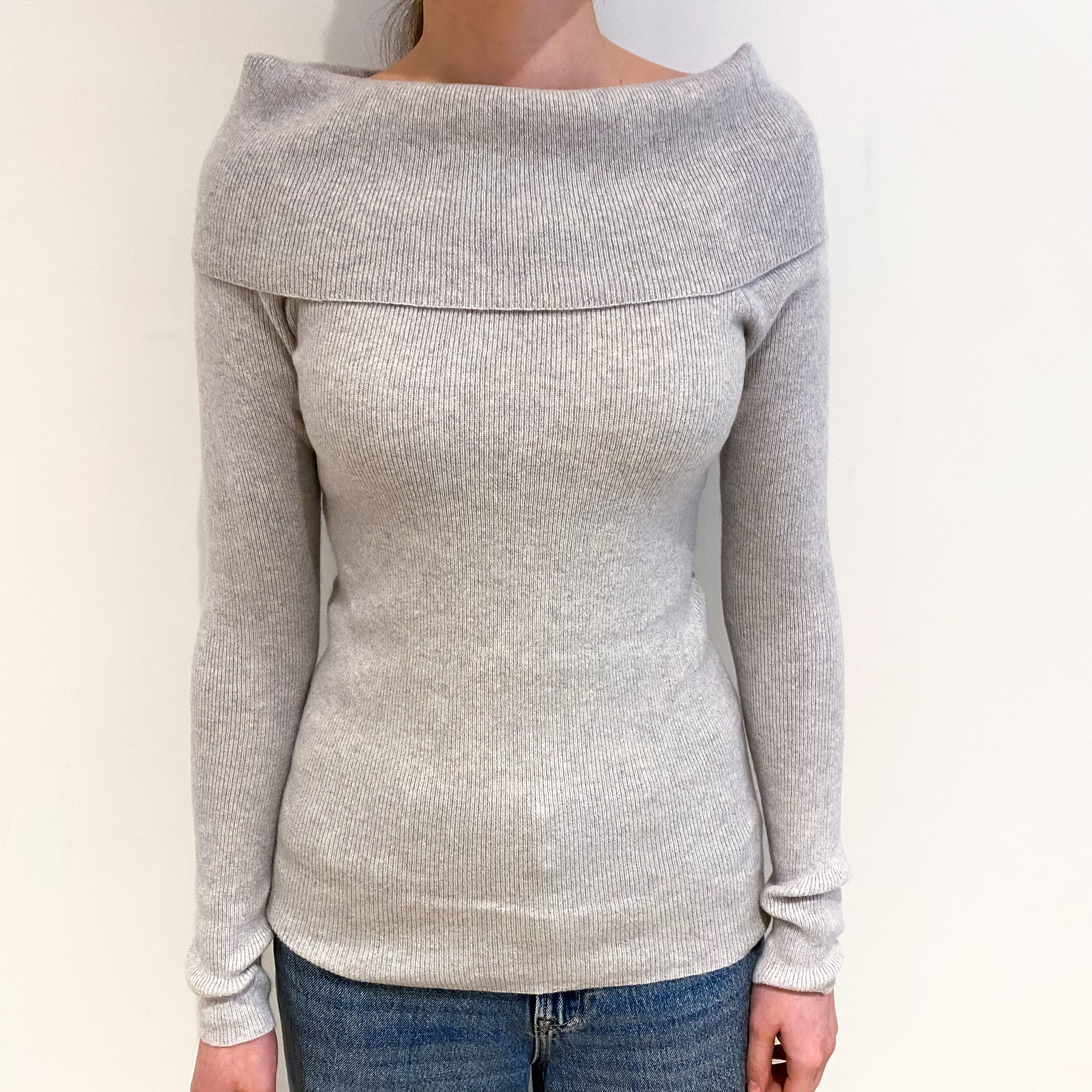 Frost Grey Cashmere Off Shoulder Jumper Extra Small