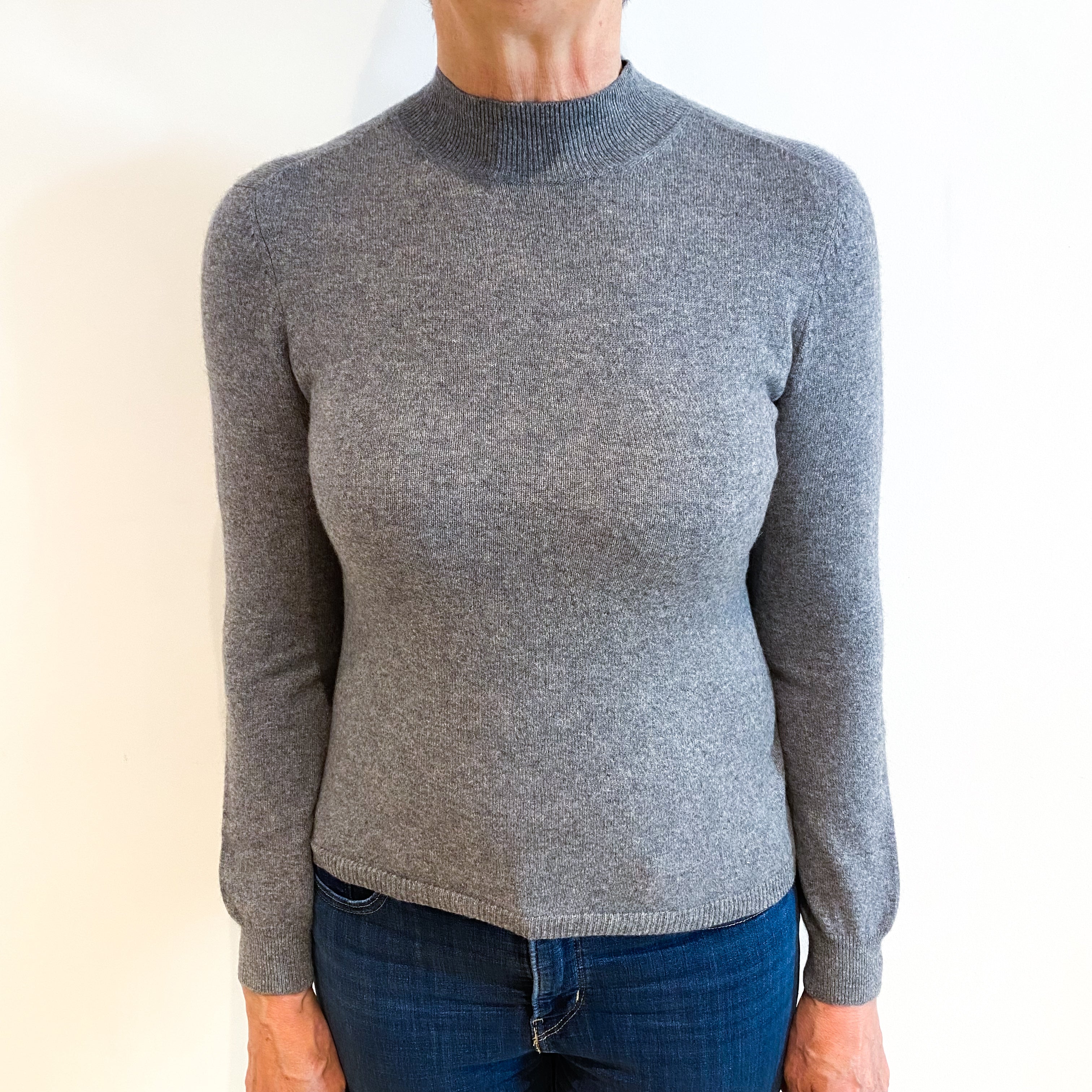 Steel Grey Cashmere Turtle Neck Jumper Medium