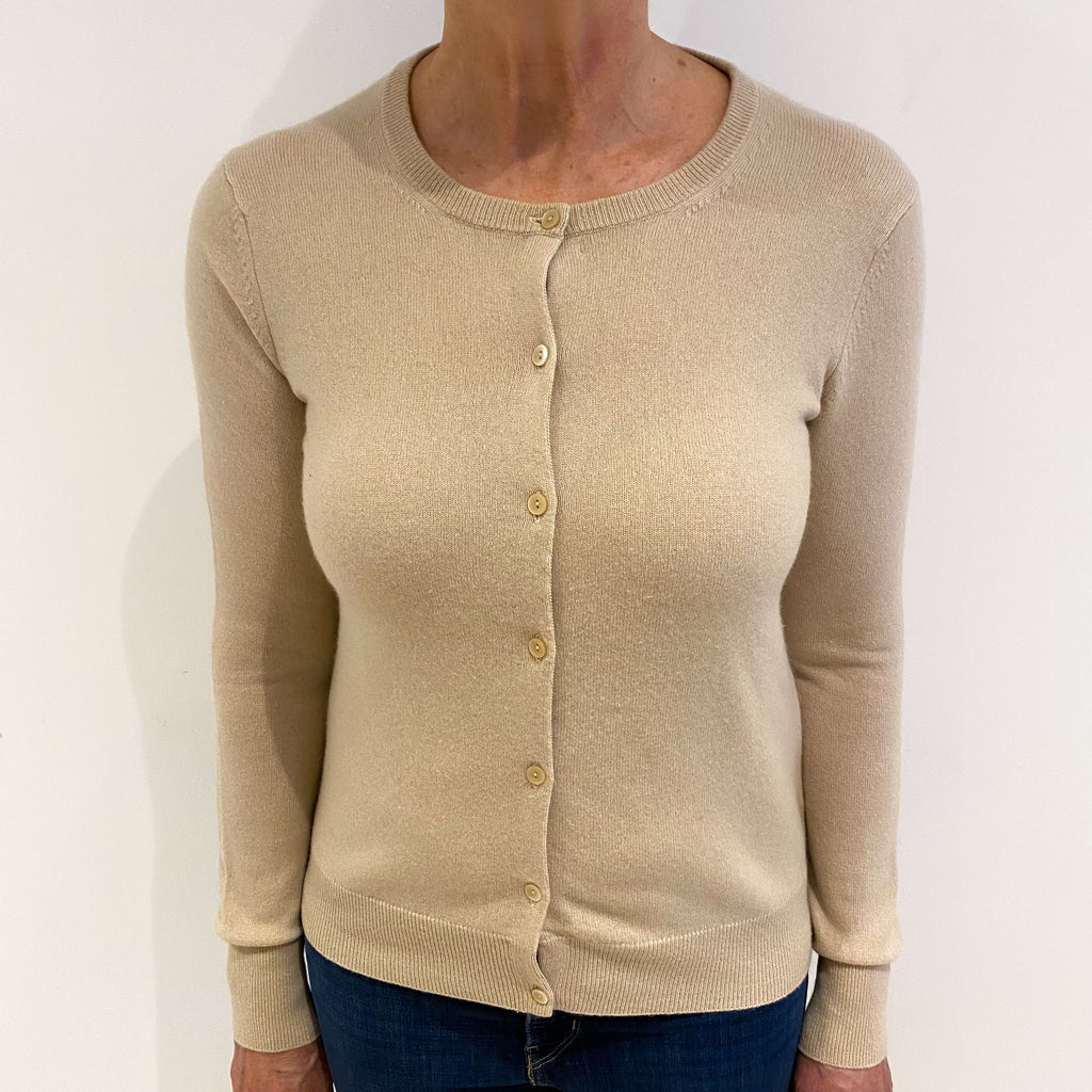 Sand Beige Cashmere Crew Neck Cardigan Medium
