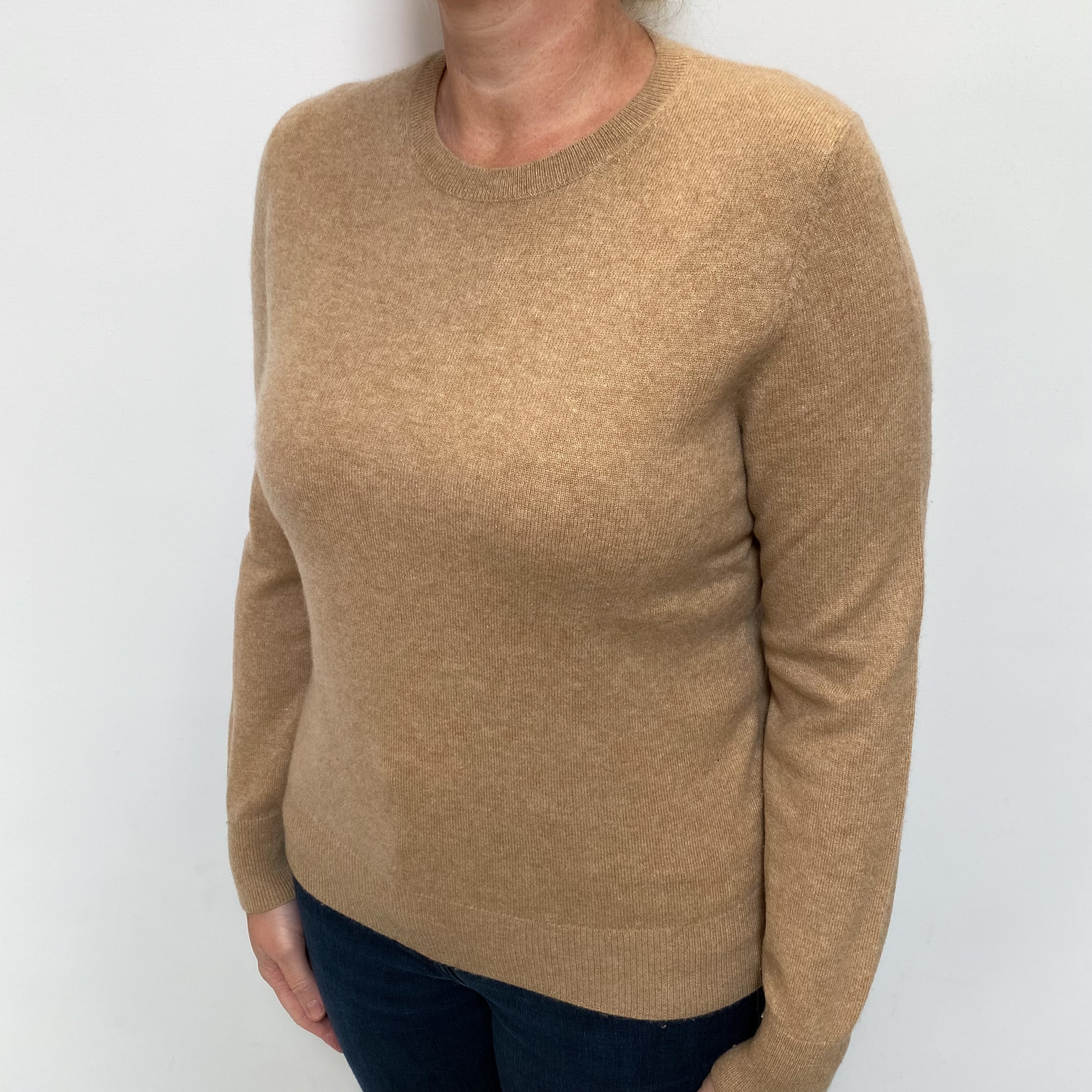 Fudge Brown Cashmere Crew Neck Jumper Large