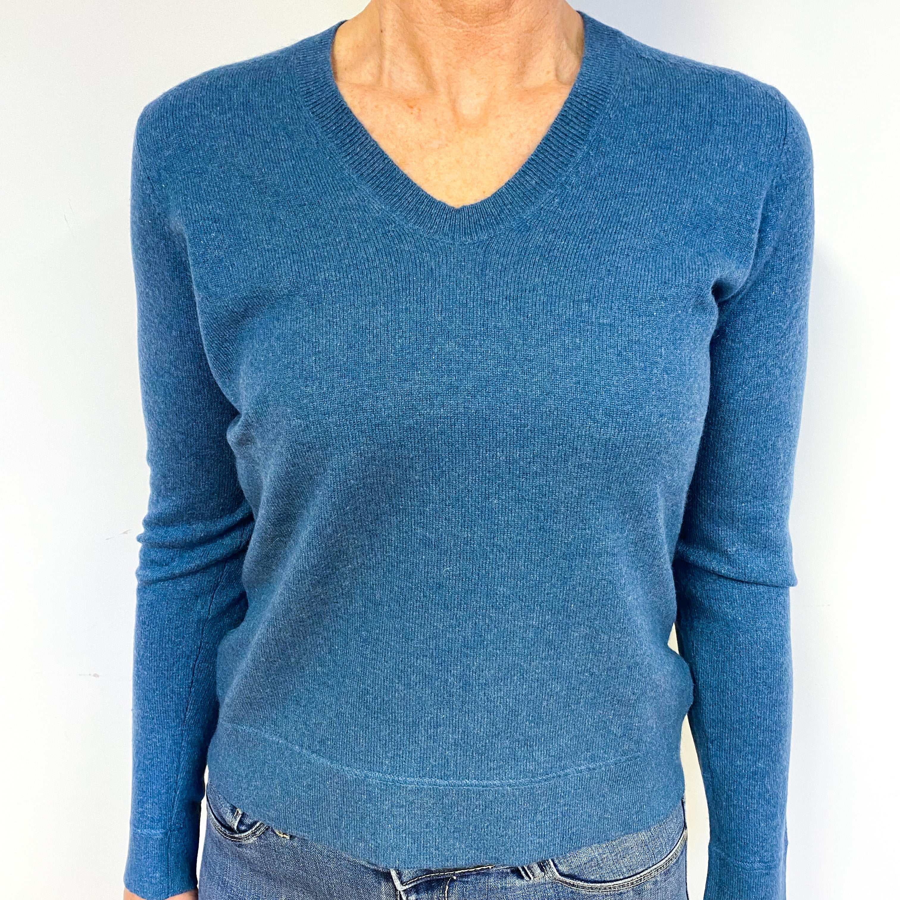 Denim Blue Cashmere V-Neck Jumper Medium
