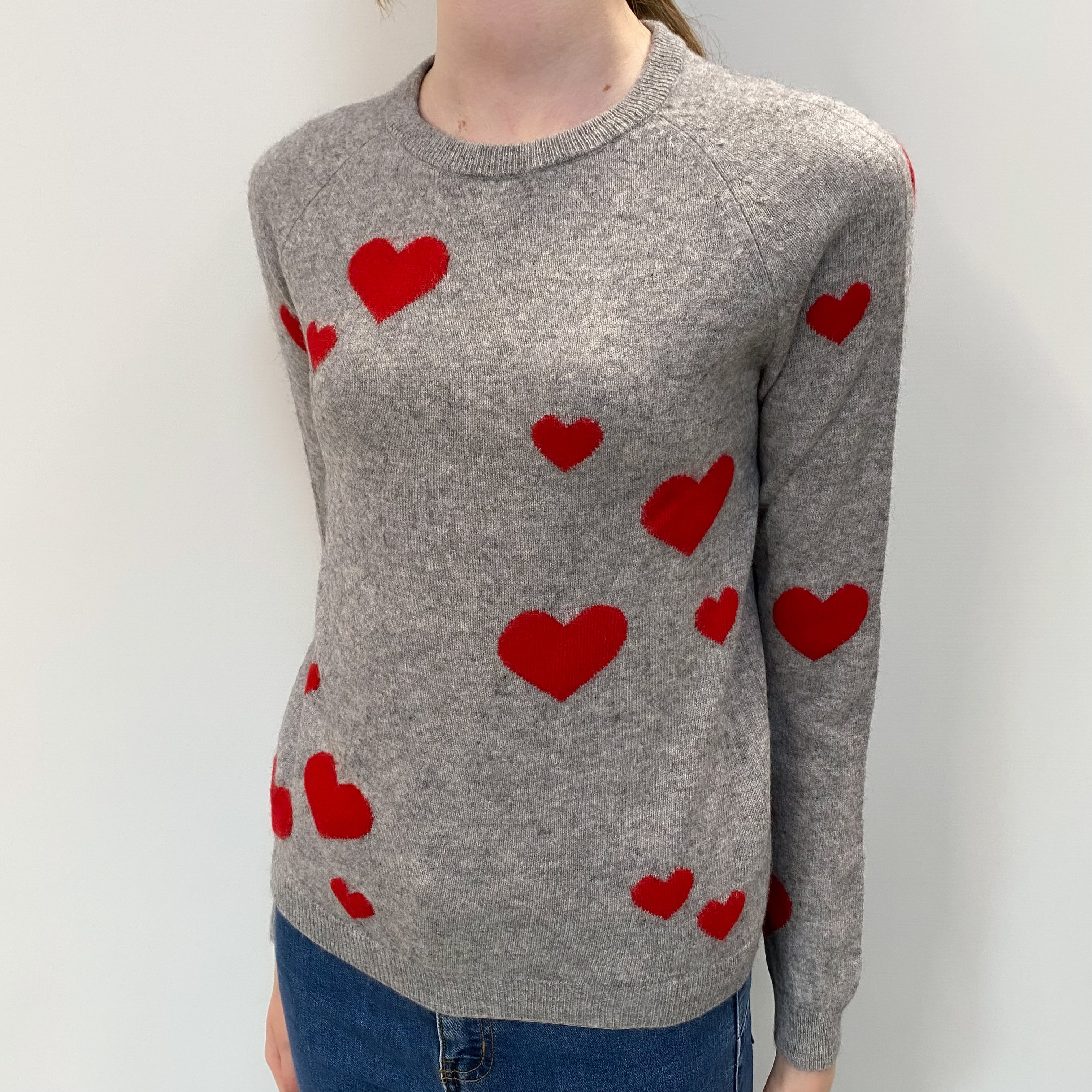Grey Love Heart Cashmere Crew Neck Jumper Extra Small