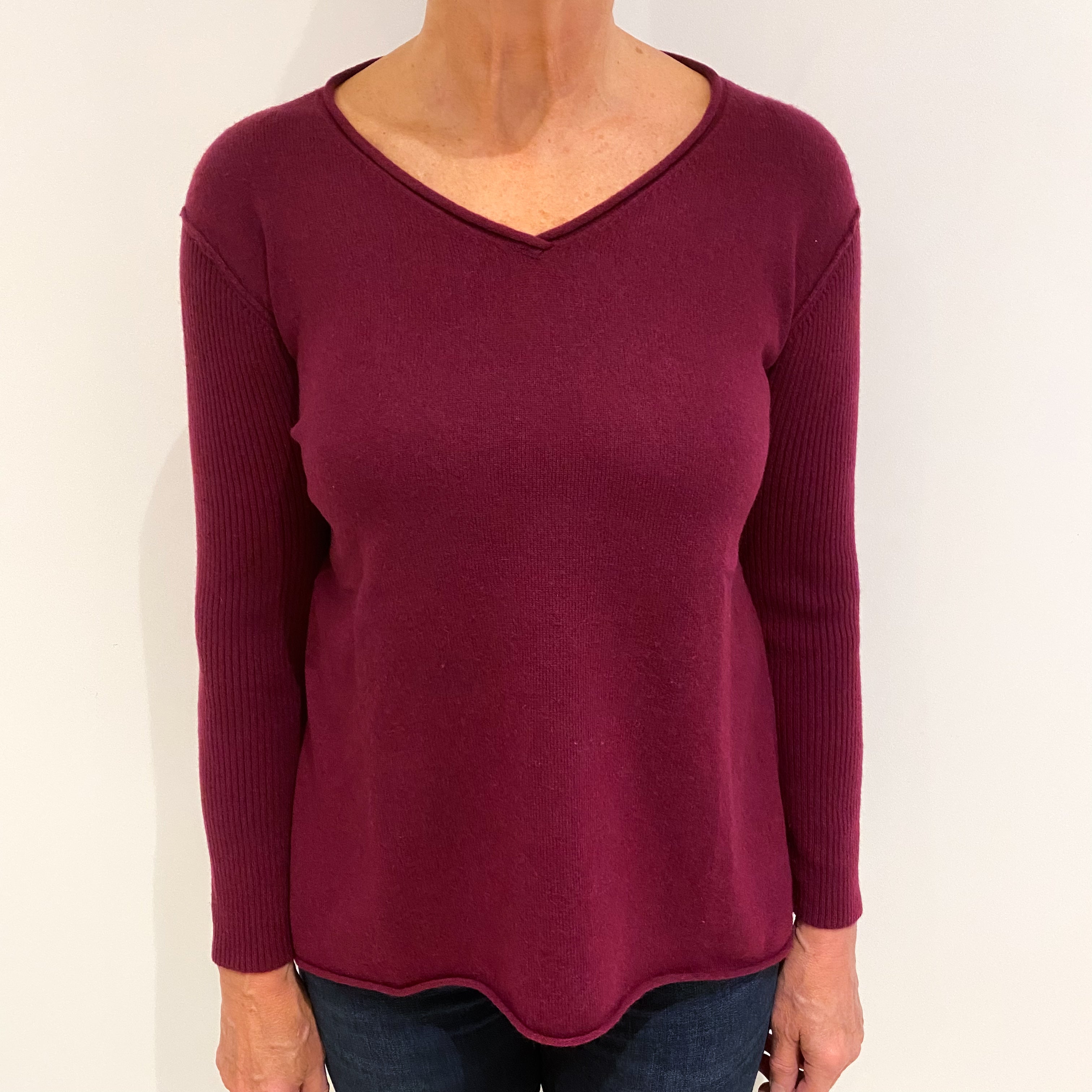 Mulberry Purple Cashmere V Neck Jumper Medium