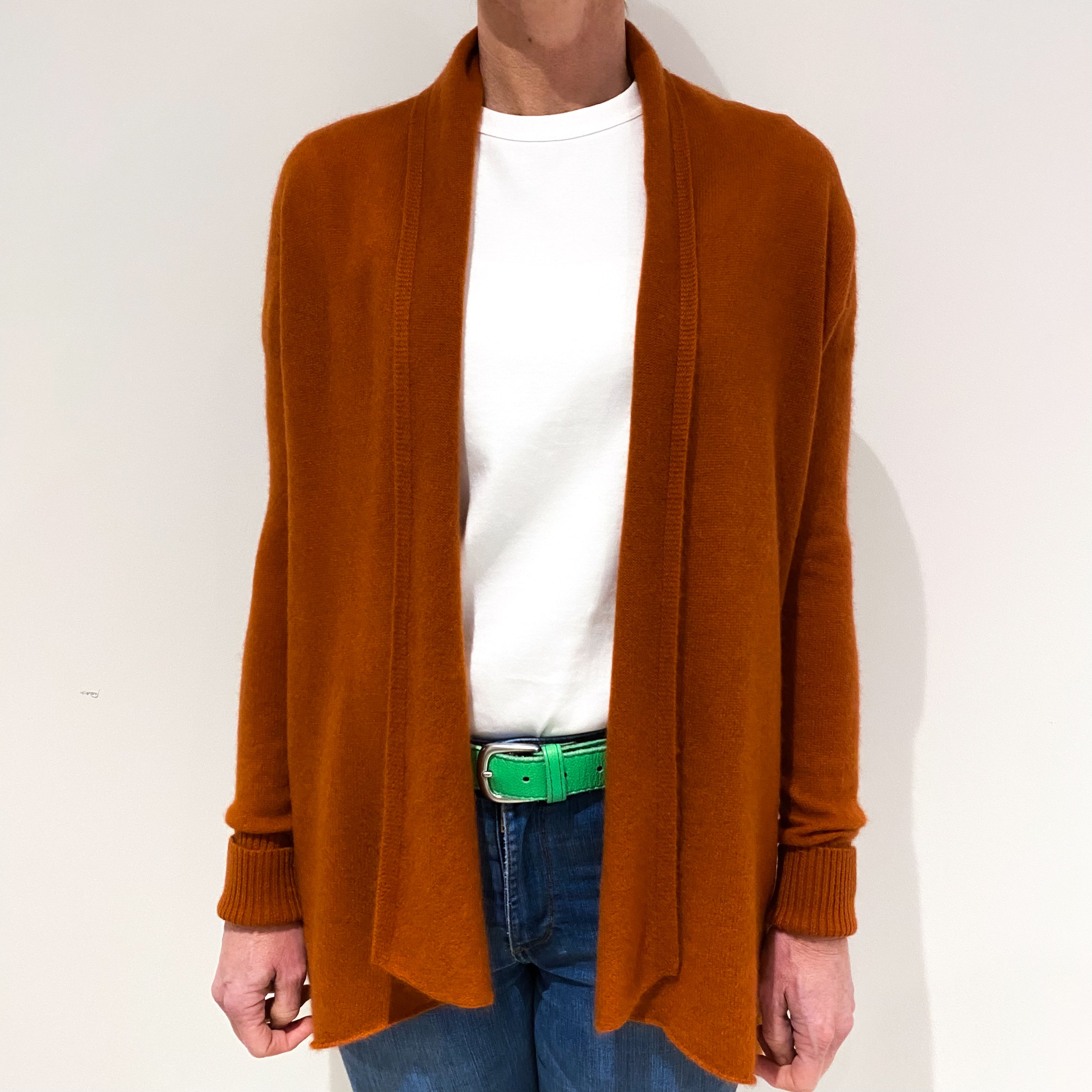 Rusty Orange Cashmere Edge To Edge Cardigan Small