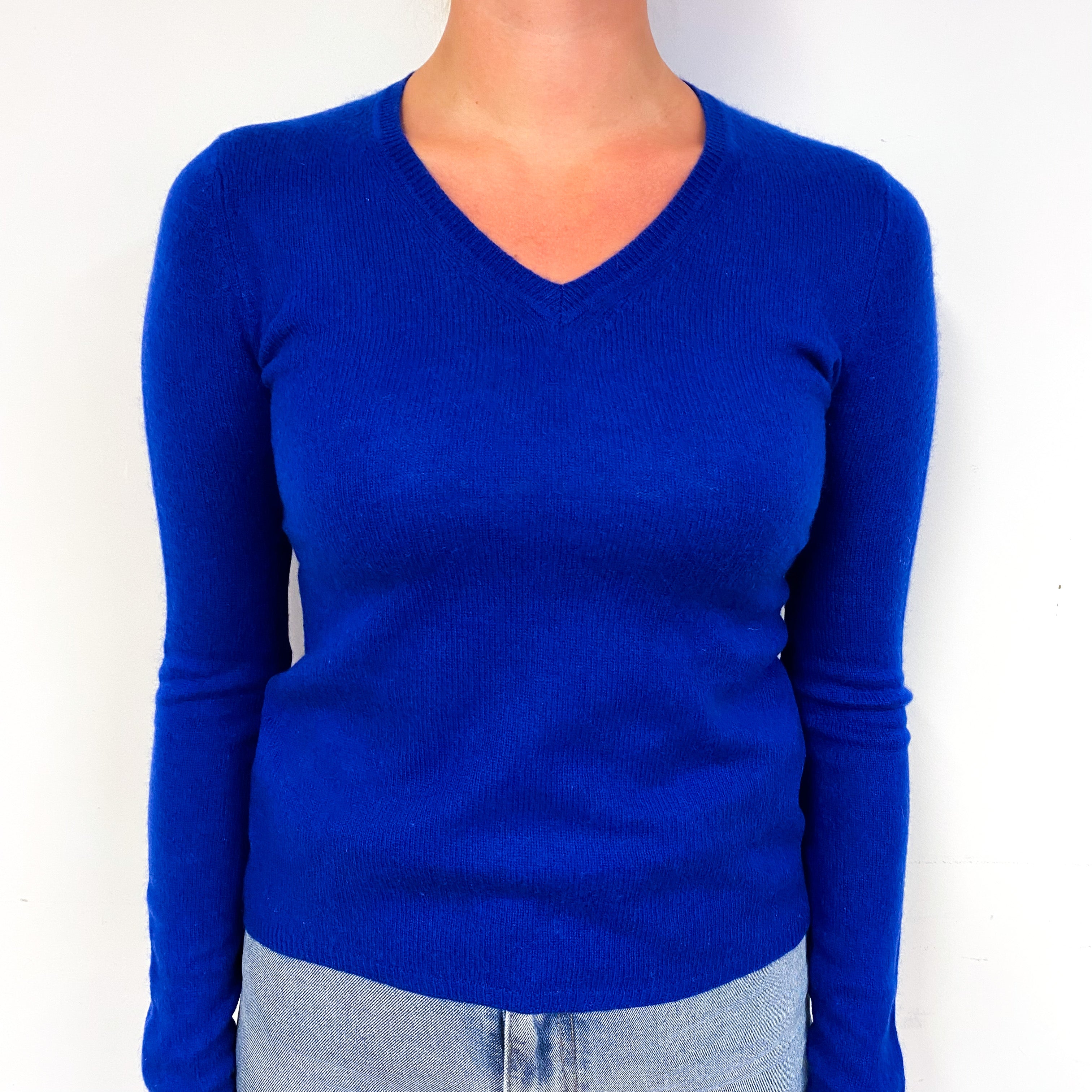 Admiral Blue Cashmere V-Neck Jumper Small