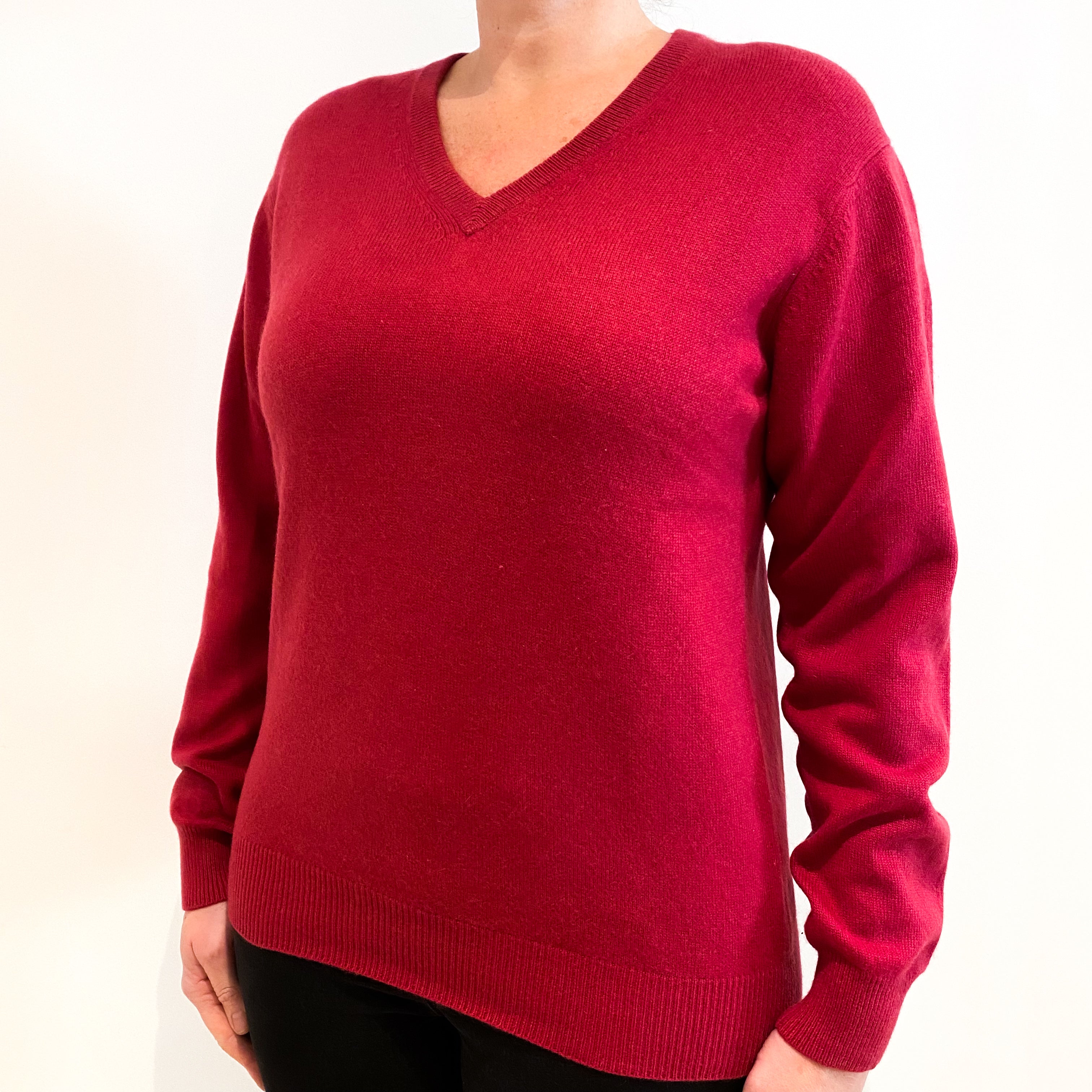 Ruby Pink Cashmere V-Neck Jumper Large