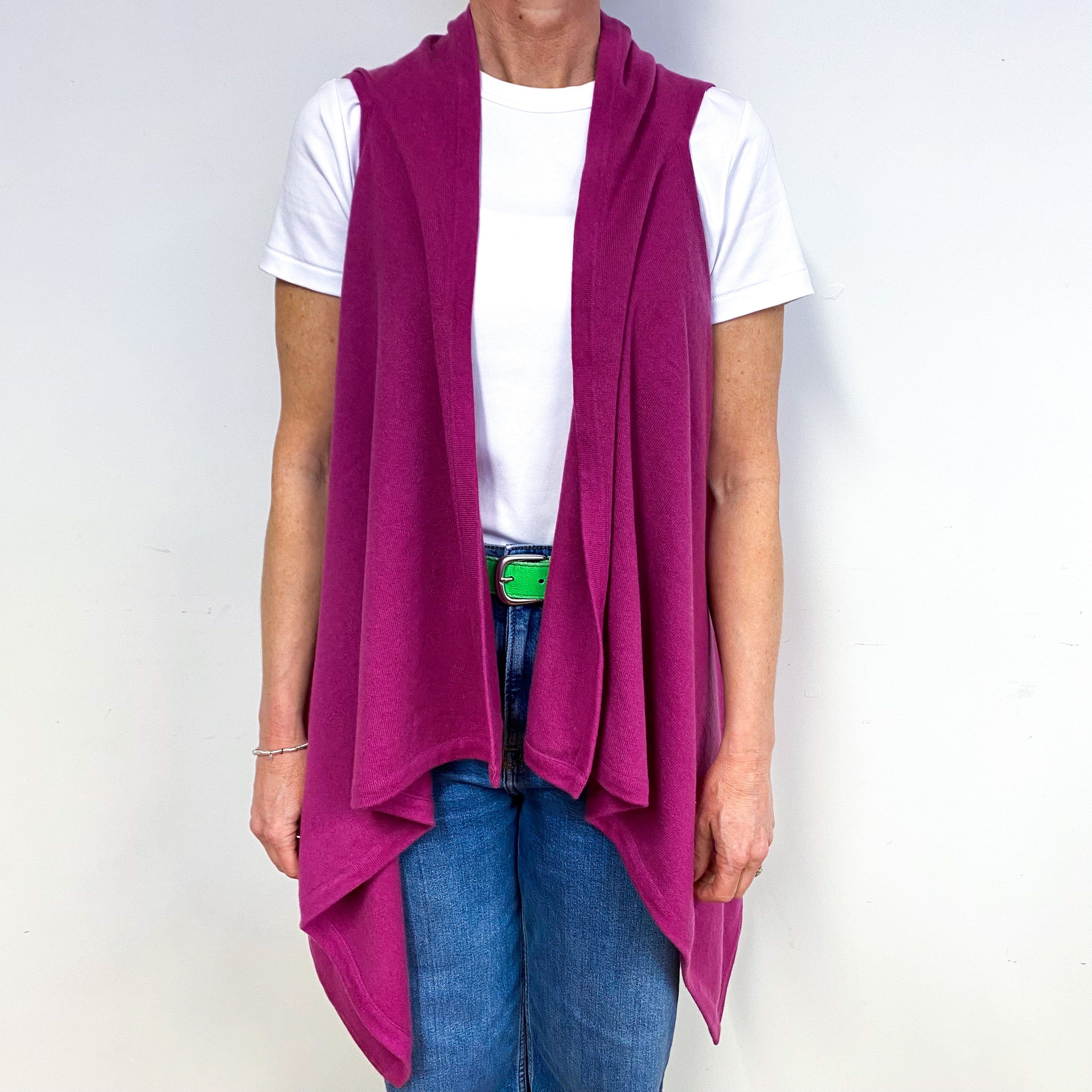 Magenta Pink Cashmere Sleeveless Waterfall Cardigan Medium
