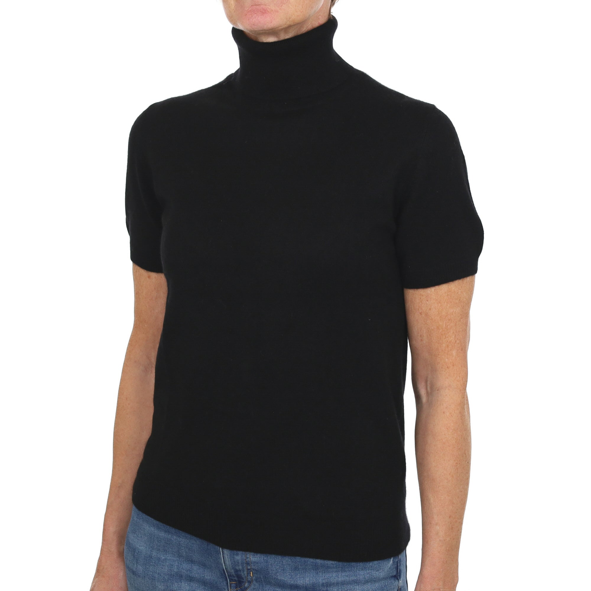 Black Cashmere Polo Neck Short Sleeved Jumper Small
