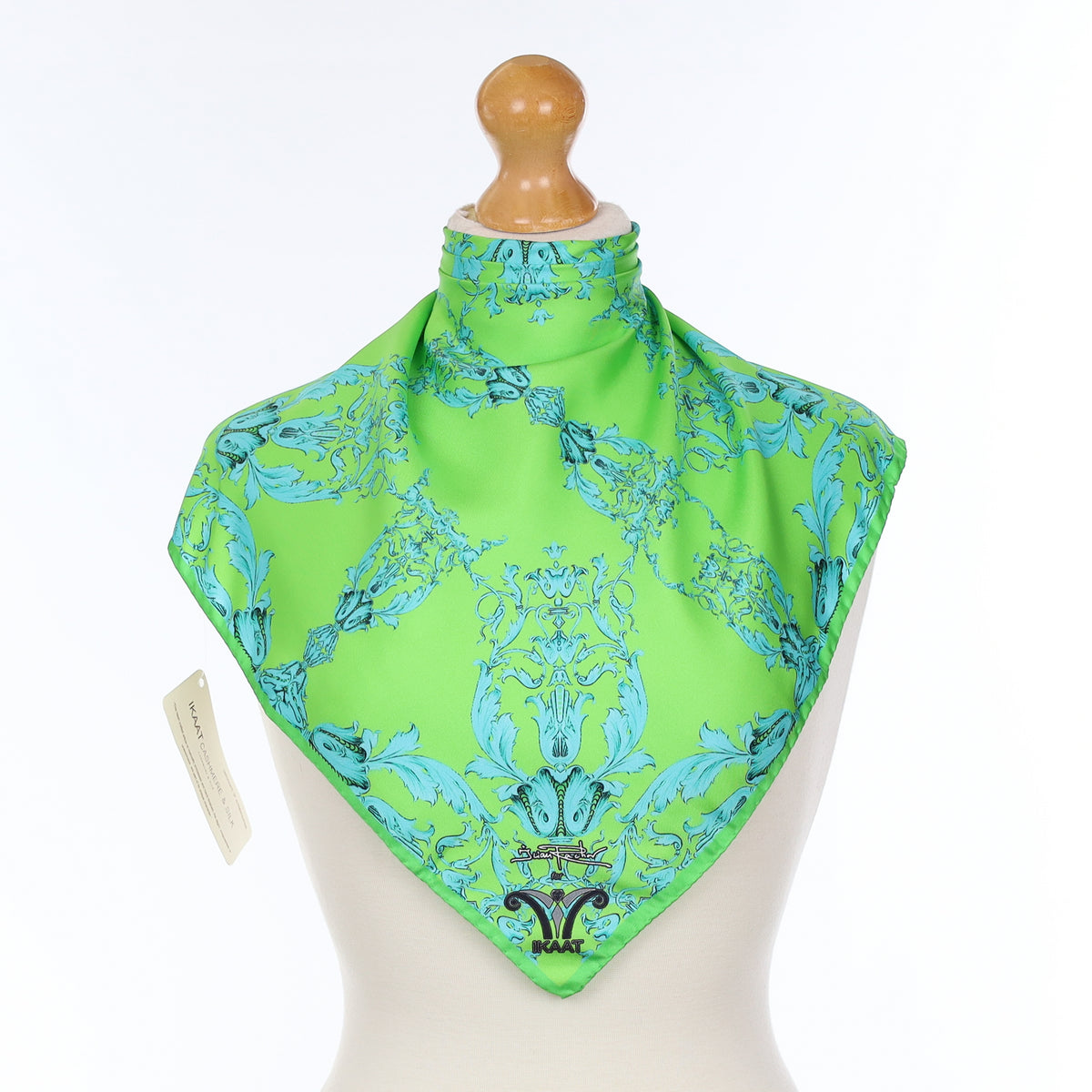 Brand New Green Baroque Patterned Silk Scarf